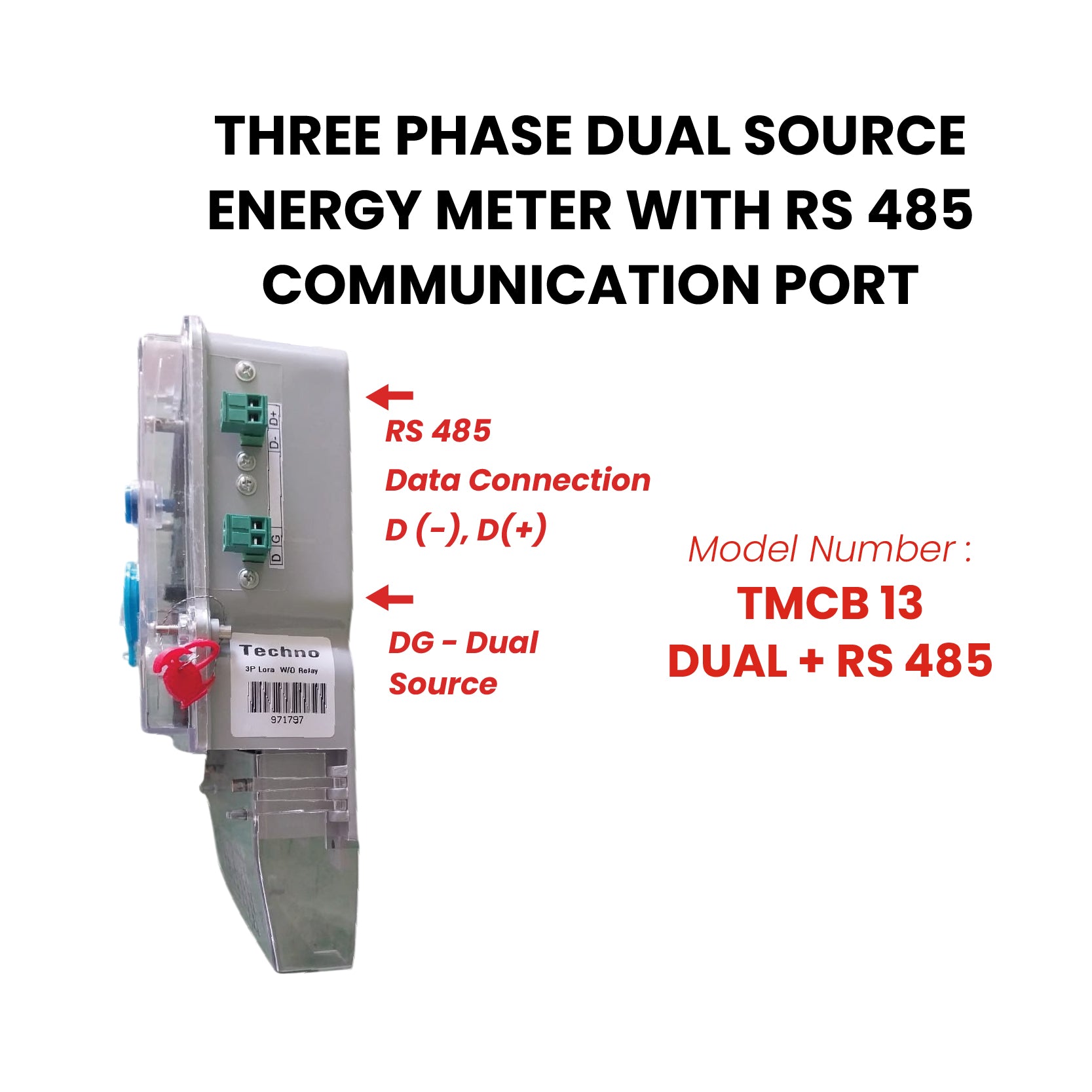 THREE PHASE DUAL SOURCE ENERGY METER WITH RS 485 COMMUNICATION  (10-100 A)