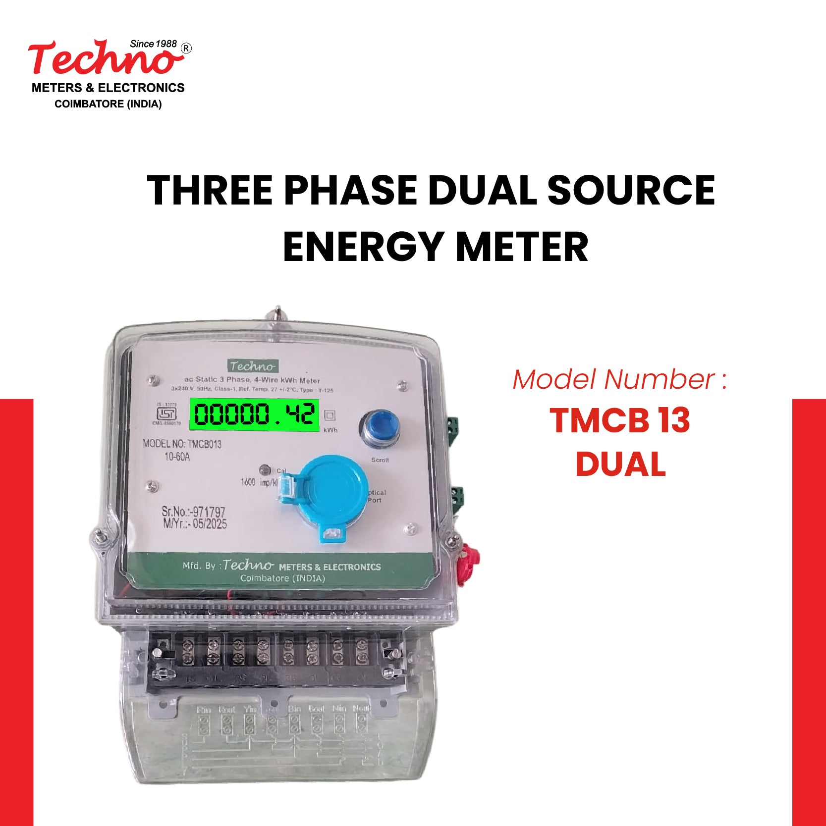 THREE PHASE DUAL SOURCE ENERGY METER (10-60 A)