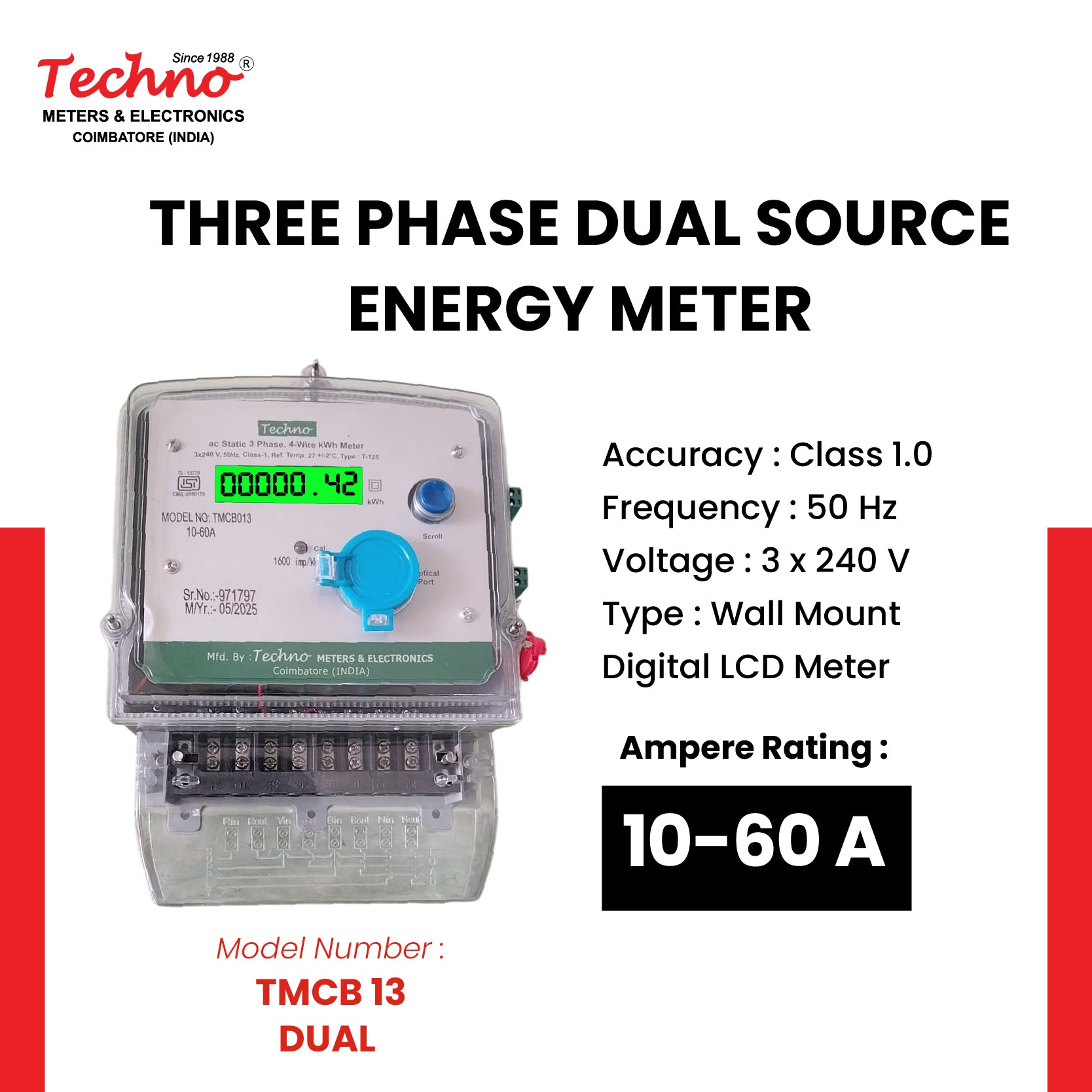 THREE PHASE DUAL SOURCE ENERGY METER (10-60 A)