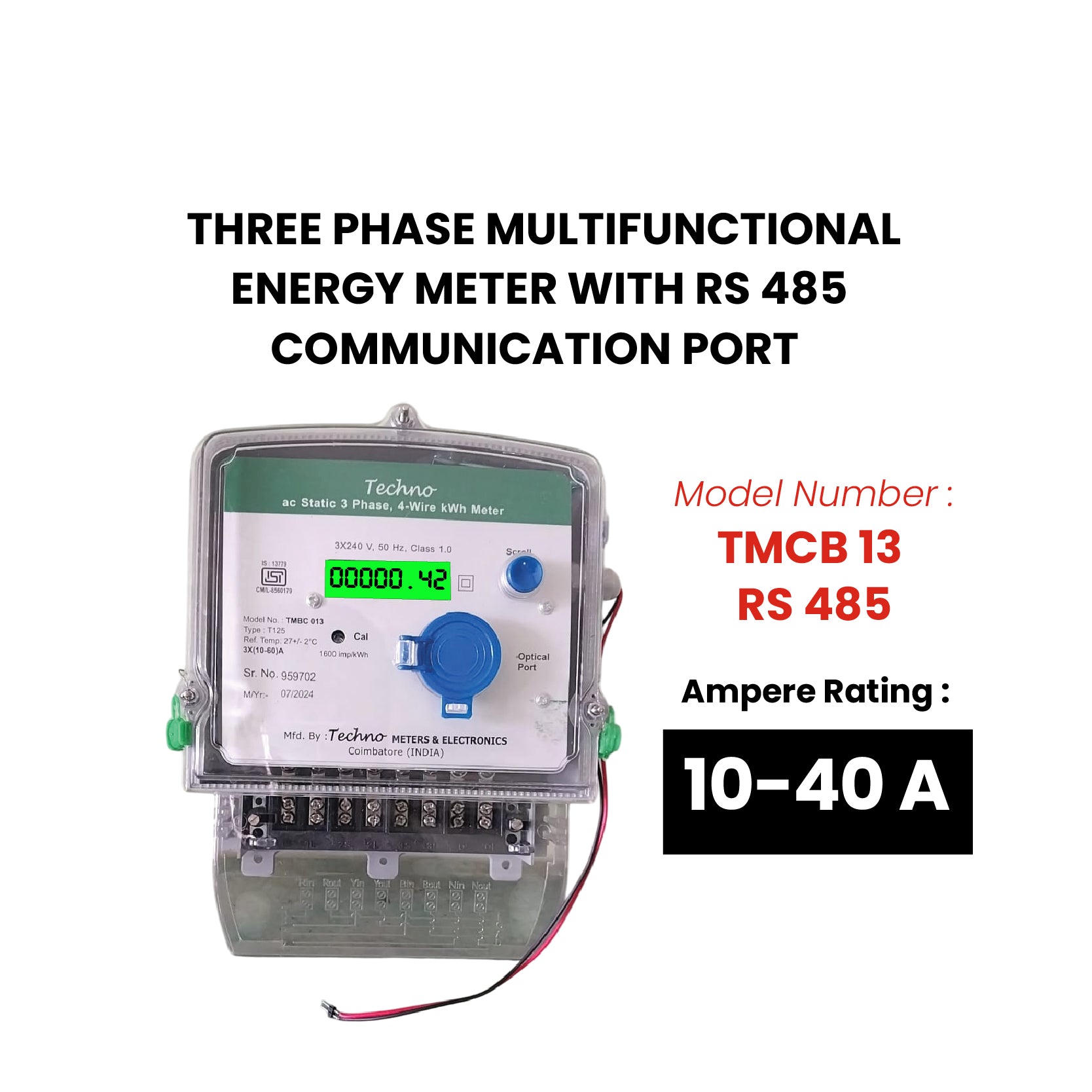 THREE PHASE ENERGY METER WITH RS 485 (10-40 A)