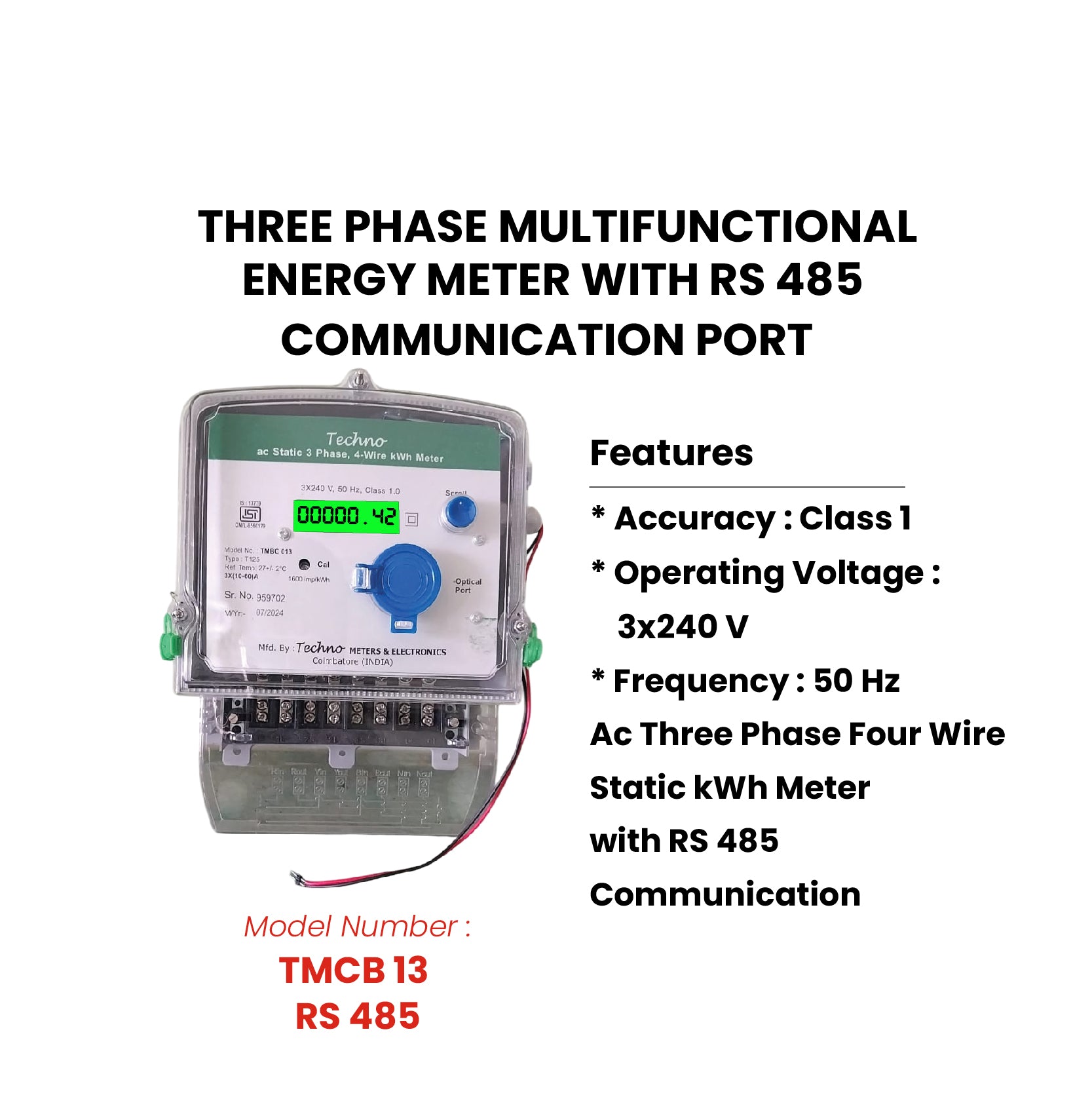 THREE PHASE ENERGY METER WITH RS 485 (10-100 A)