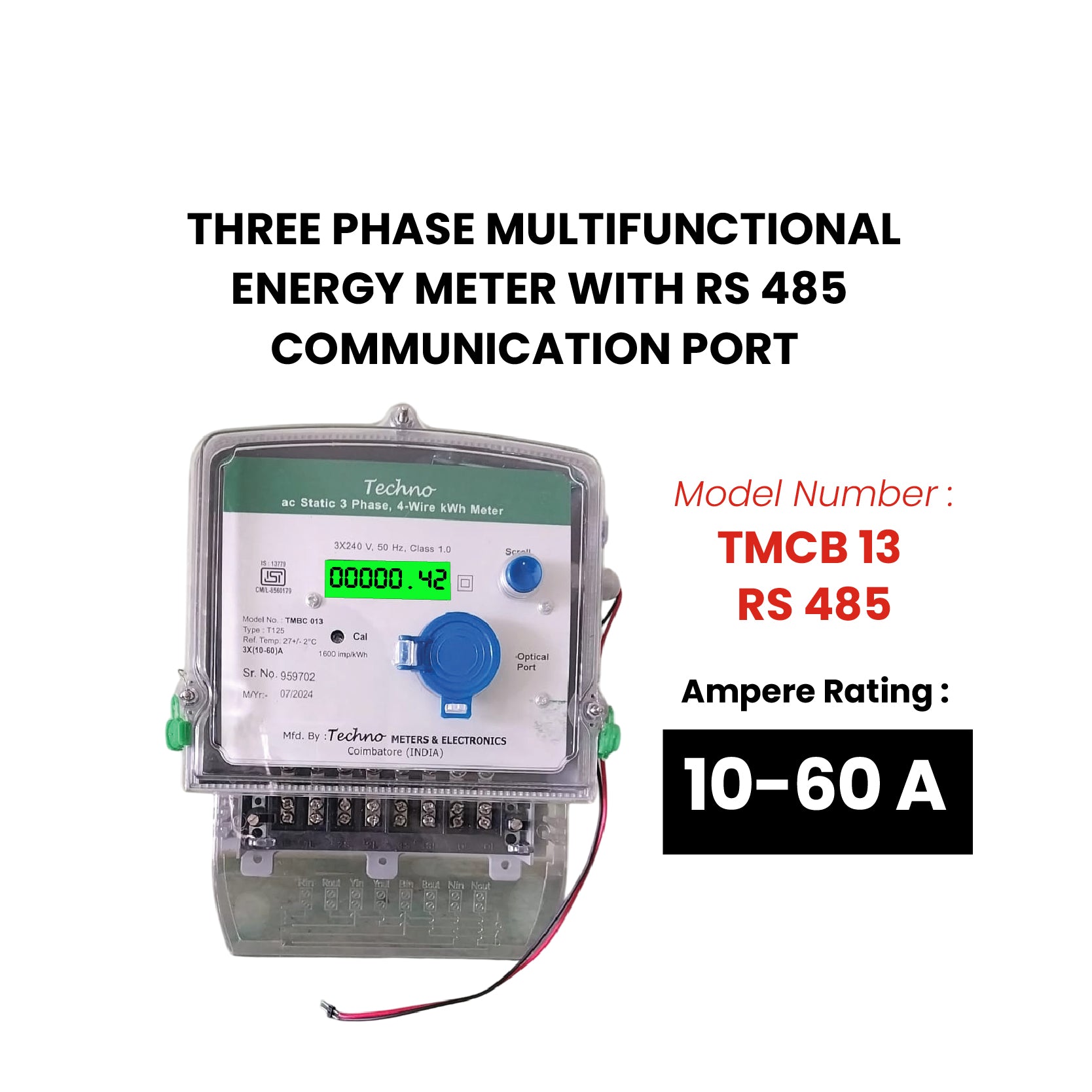 THREE PHASE ENERGY METER WITH RS 485 (10-60 A)