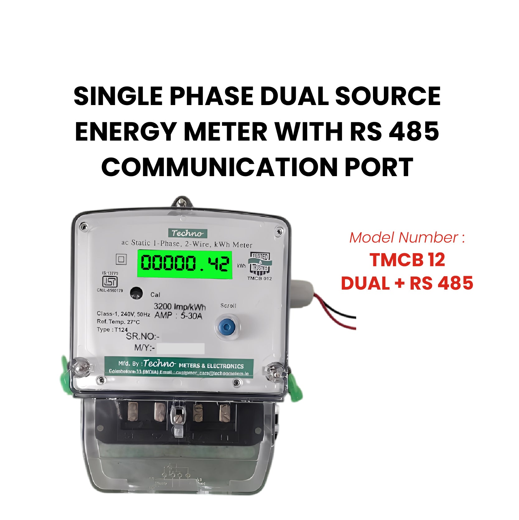 SINGLE PHASE DUAL SOURCE ENERGY METER WITH RS 485 (10-60 A)