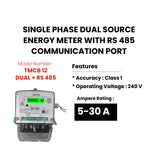 SINGLE PHASE DUAL SOURCE ENERGY METER WITH RS 485 (5-30 A)