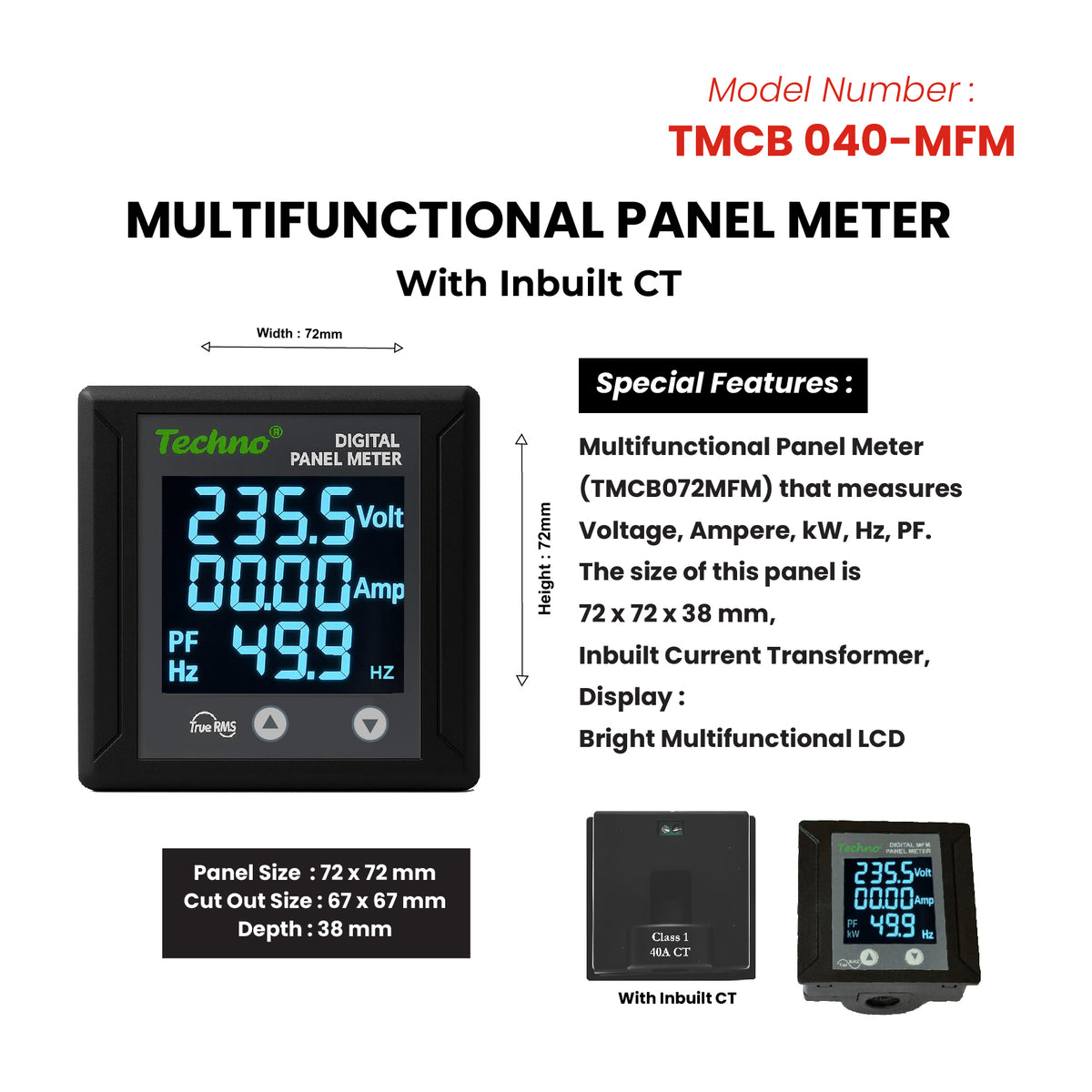 Panel Meter Module SINGLE PHASE MULTIFUNCTIONAL PANEL METER (40 A) – Techno Meters ...