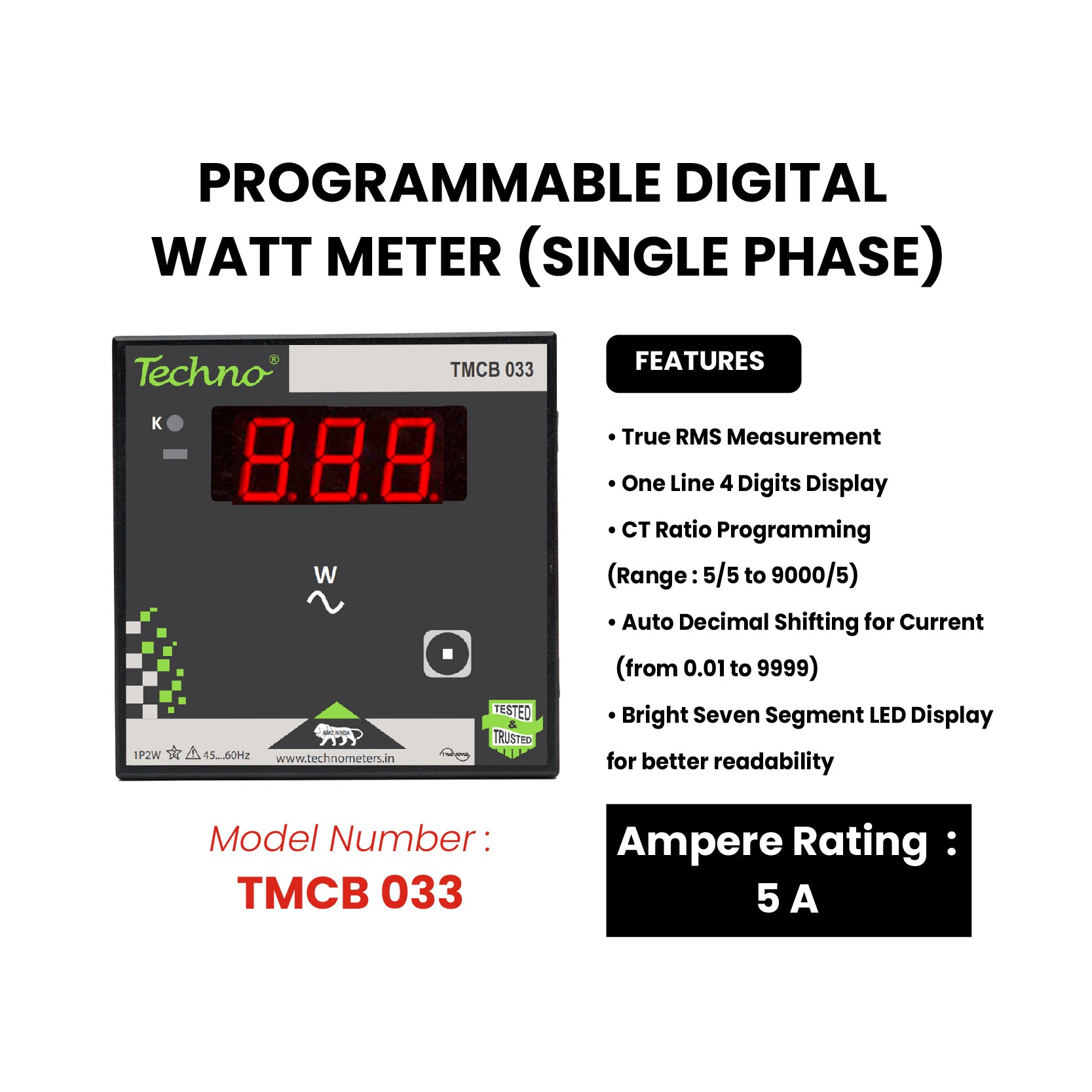 SINGLE PHASE PROGRAMMABLE DIGITAL  WATT METER