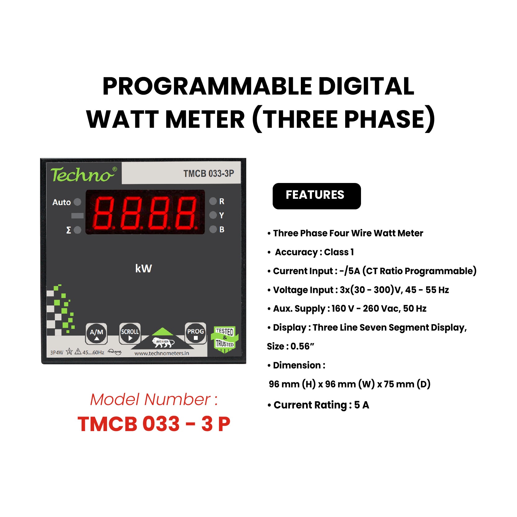 THREE PHASE PROGRAMMABLE DIGITAL  WATT METER