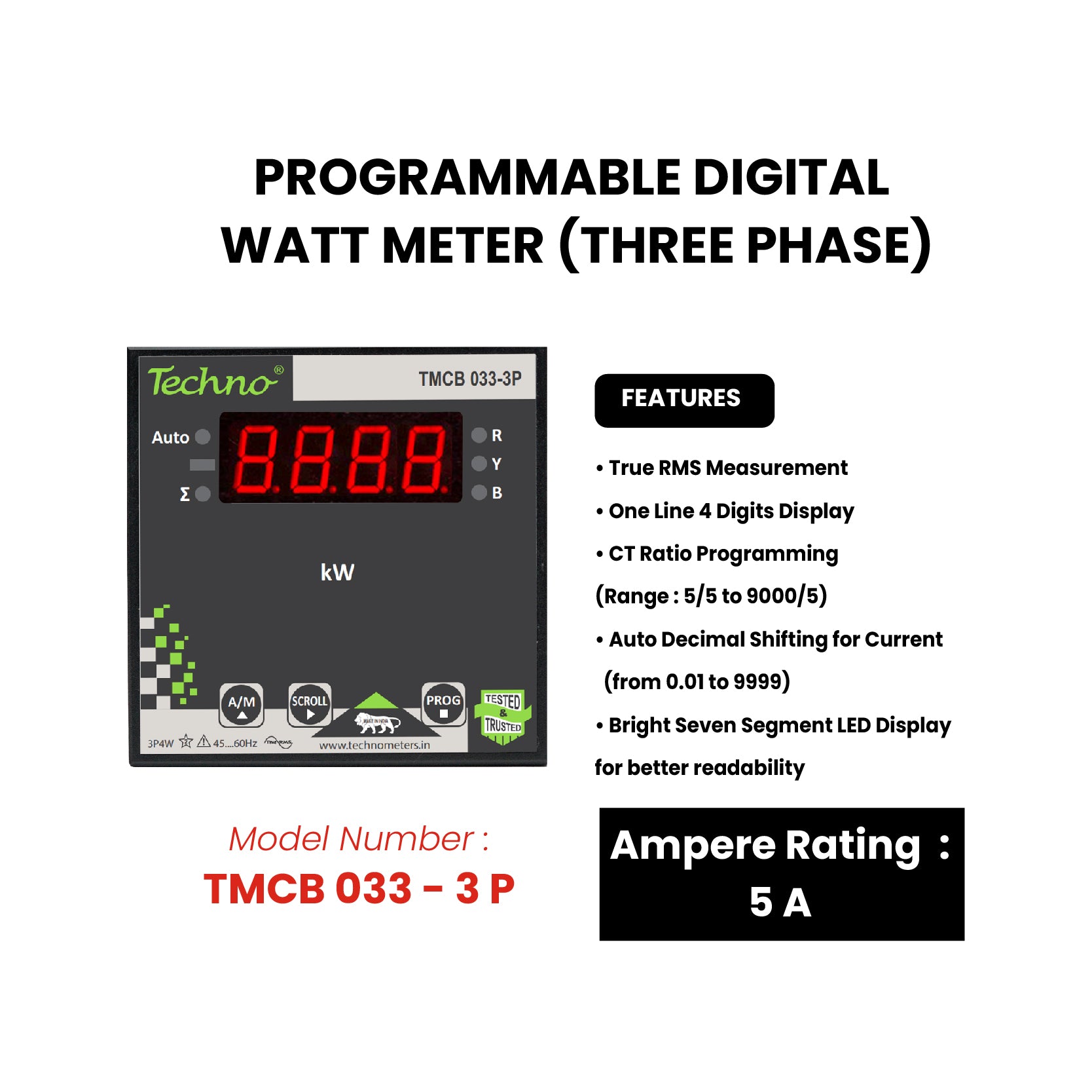 THREE PHASE PROGRAMMABLE DIGITAL  WATT METER