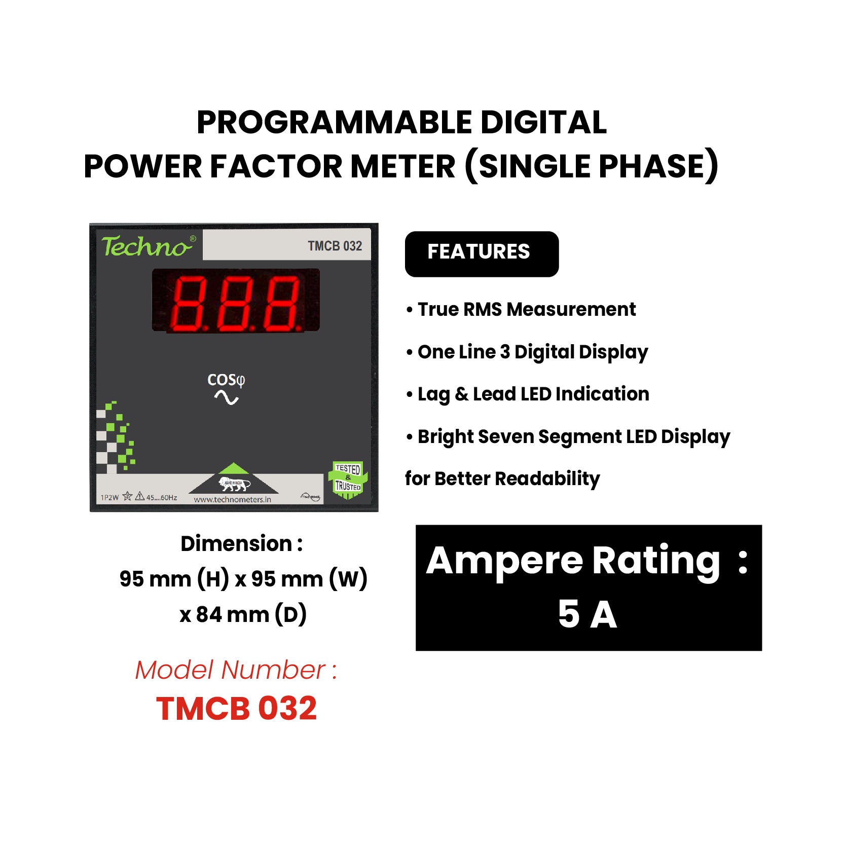 SINGLE PHASE PROGRAMMABLE DIGITAL  POWER FACTOR METER