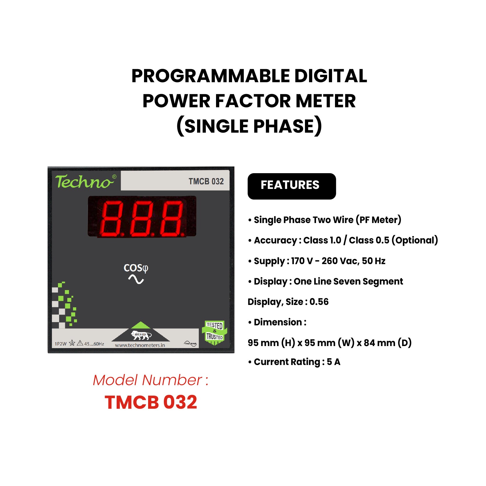 SINGLE PHASE PROGRAMMABLE DIGITAL  POWER FACTOR METER