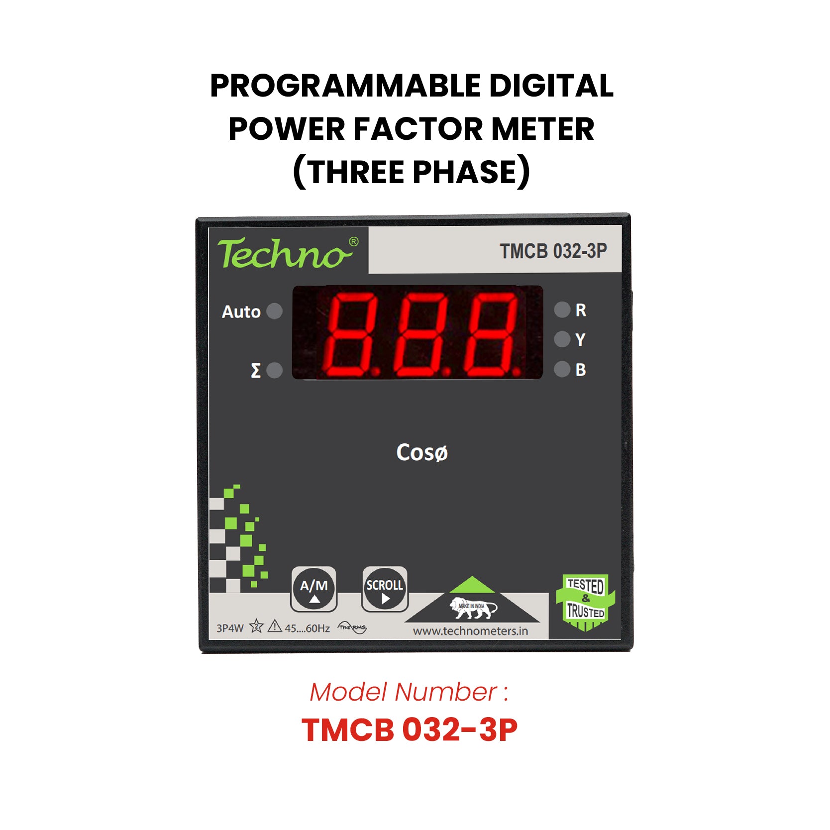 THREE PHASE PROGRAMMABLE DIGITAL  POWER FACTOR METER