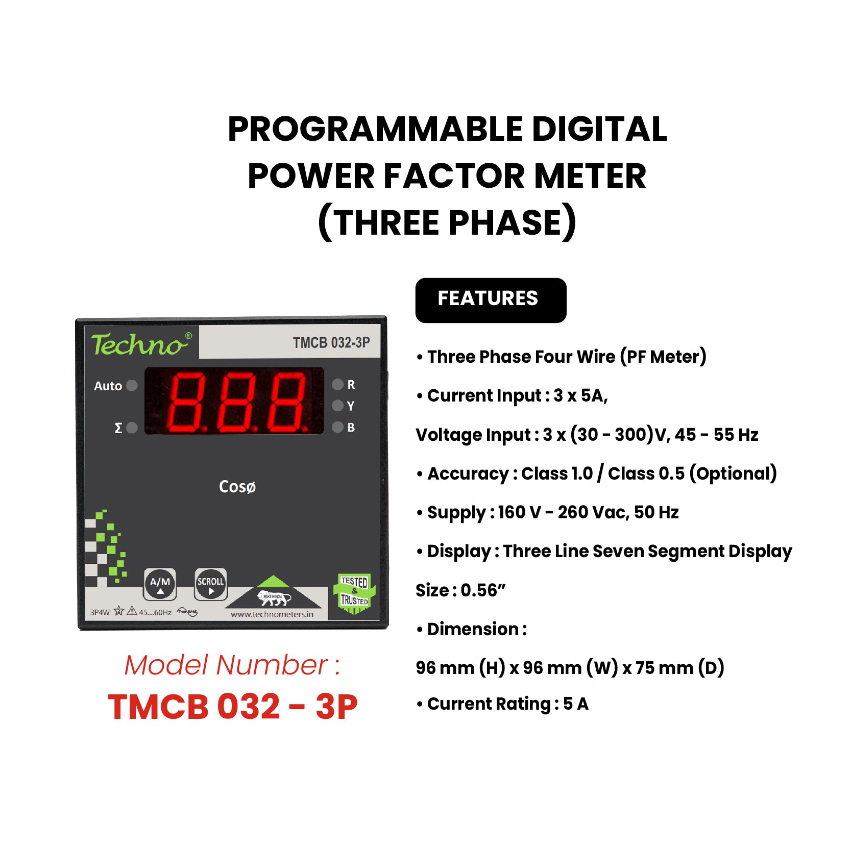 THREE PHASE PROGRAMMABLE DIGITAL  POWER FACTOR METER