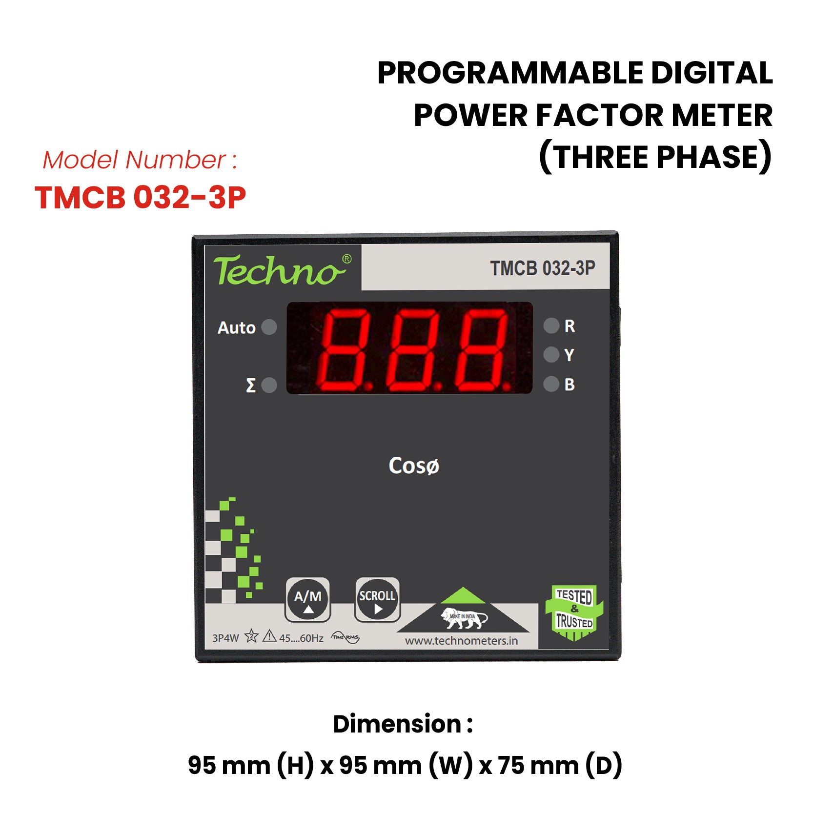 THREE PHASE PROGRAMMABLE DIGITAL  POWER FACTOR METER