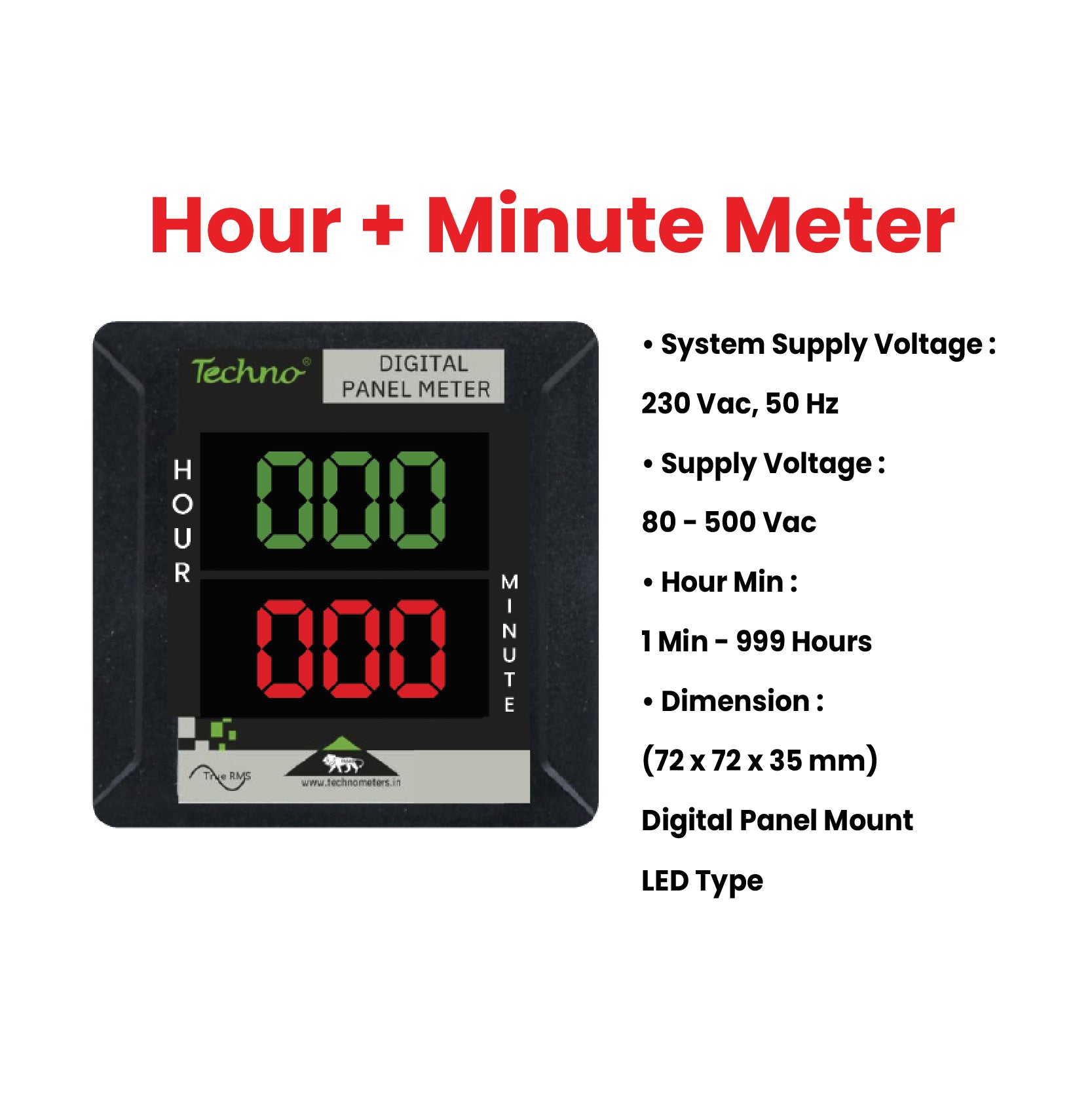 SINGLE PHASE DIGITAL HOUR & MINUTE PANEL METER