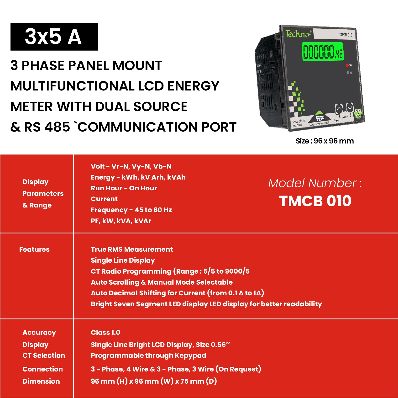 THREE PHASE DUAL SOURCE PANEL METER