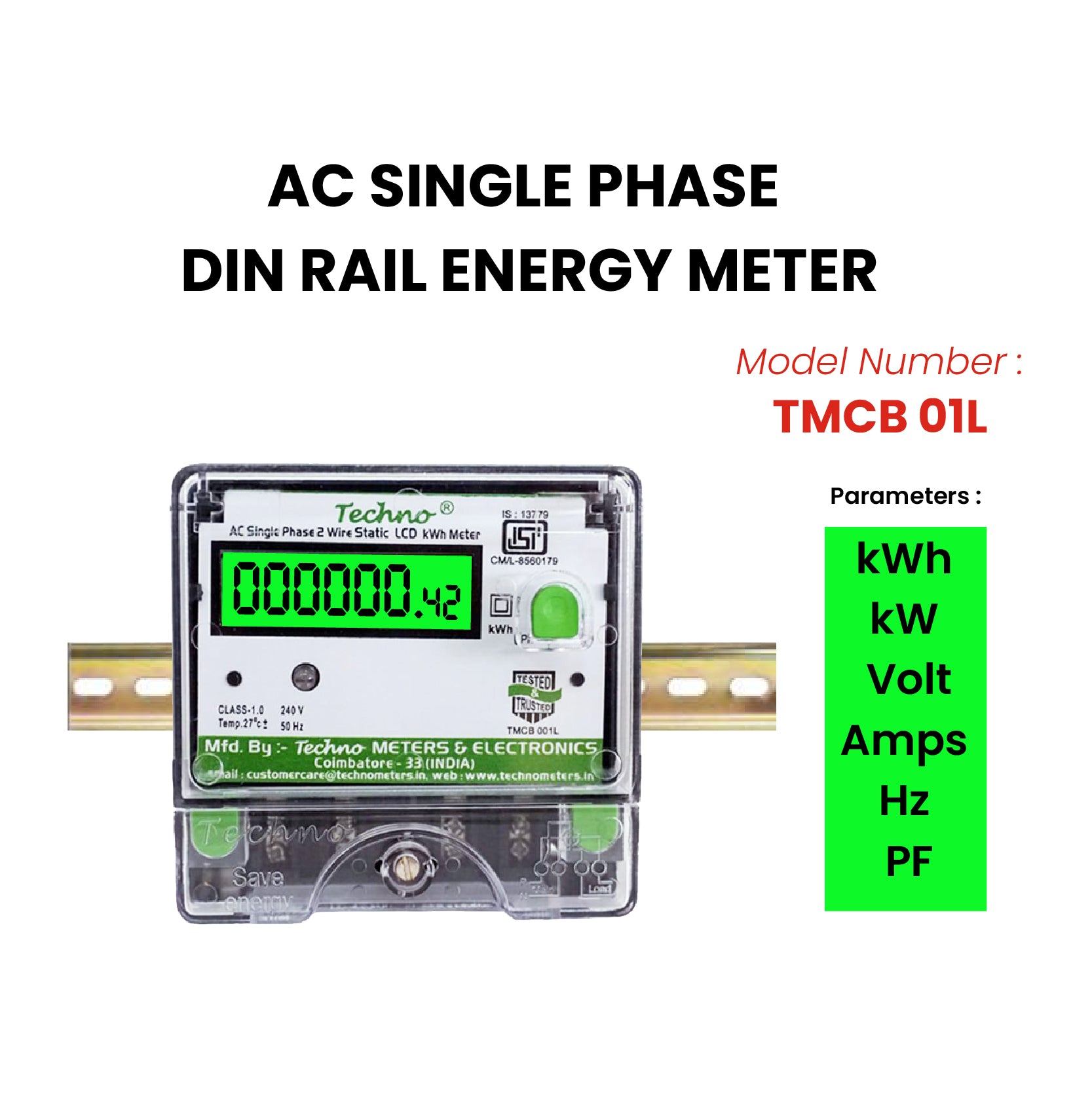 SINGLE PHASE ENERGY METER KIT WITHOUT MCB - TMCB 009