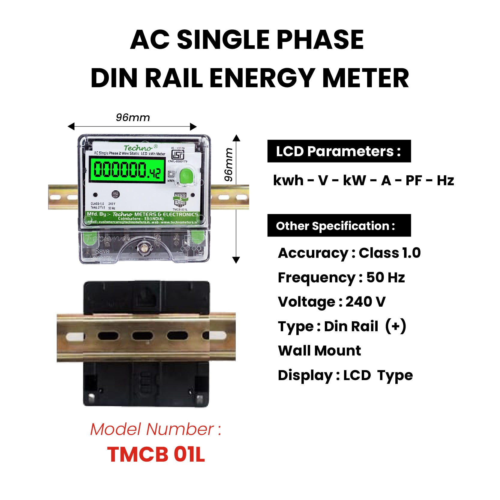 SINGLE PHASE MULTIFUNCTIONAL DIN RAIL ENERGY METER (5-30 A)