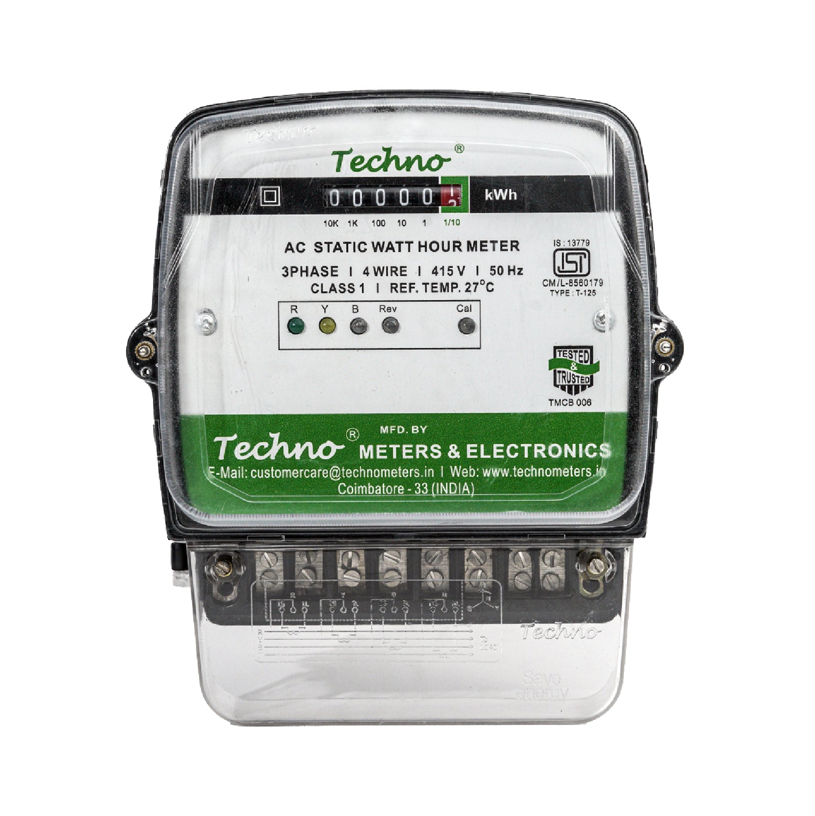 THREE PHASE COUNTER TYPE ENERGY METER (10-100 A)
