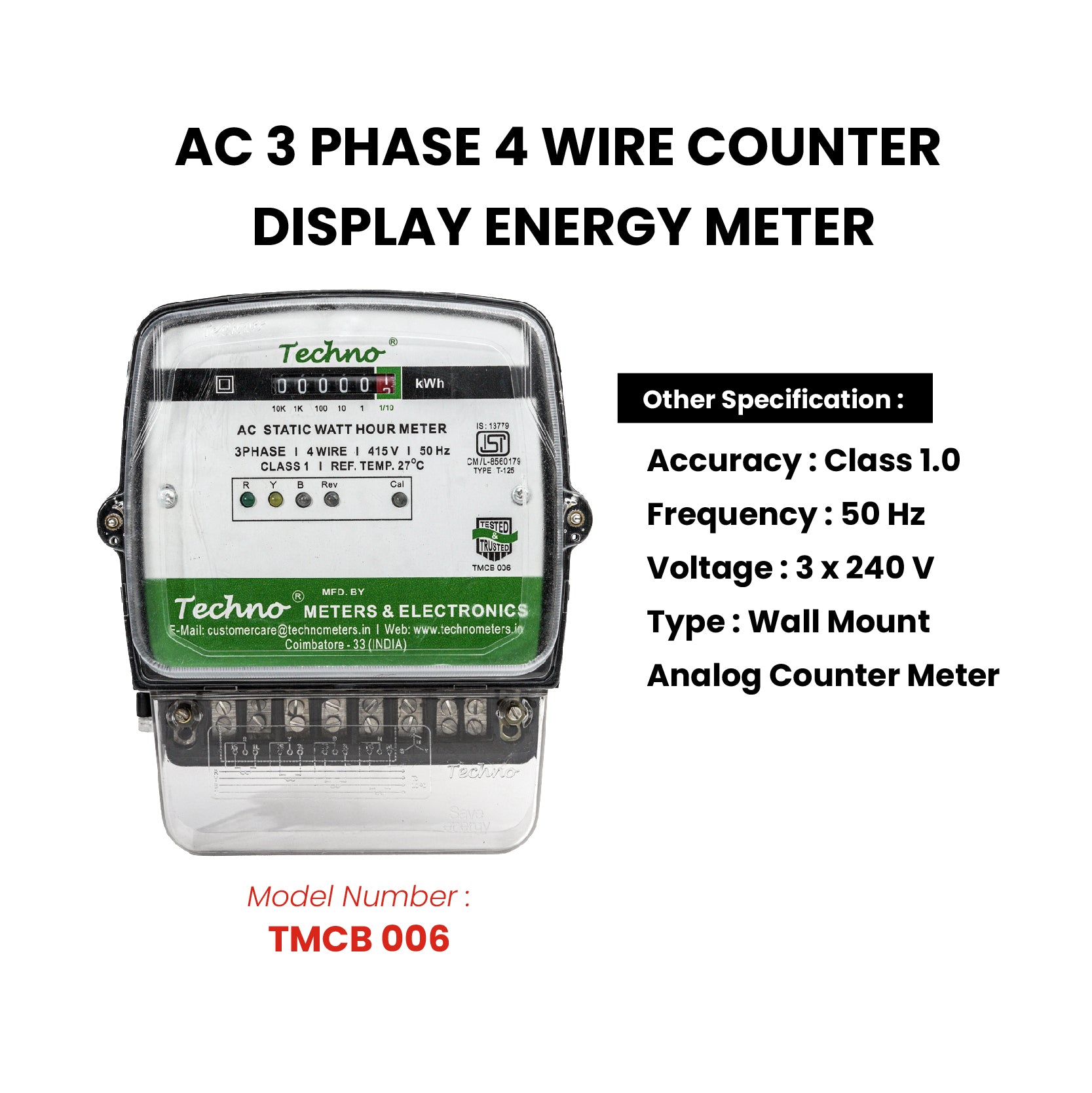 THREE PHASE COUNTER TYPE ENERGY METER (/5 A - CTO)