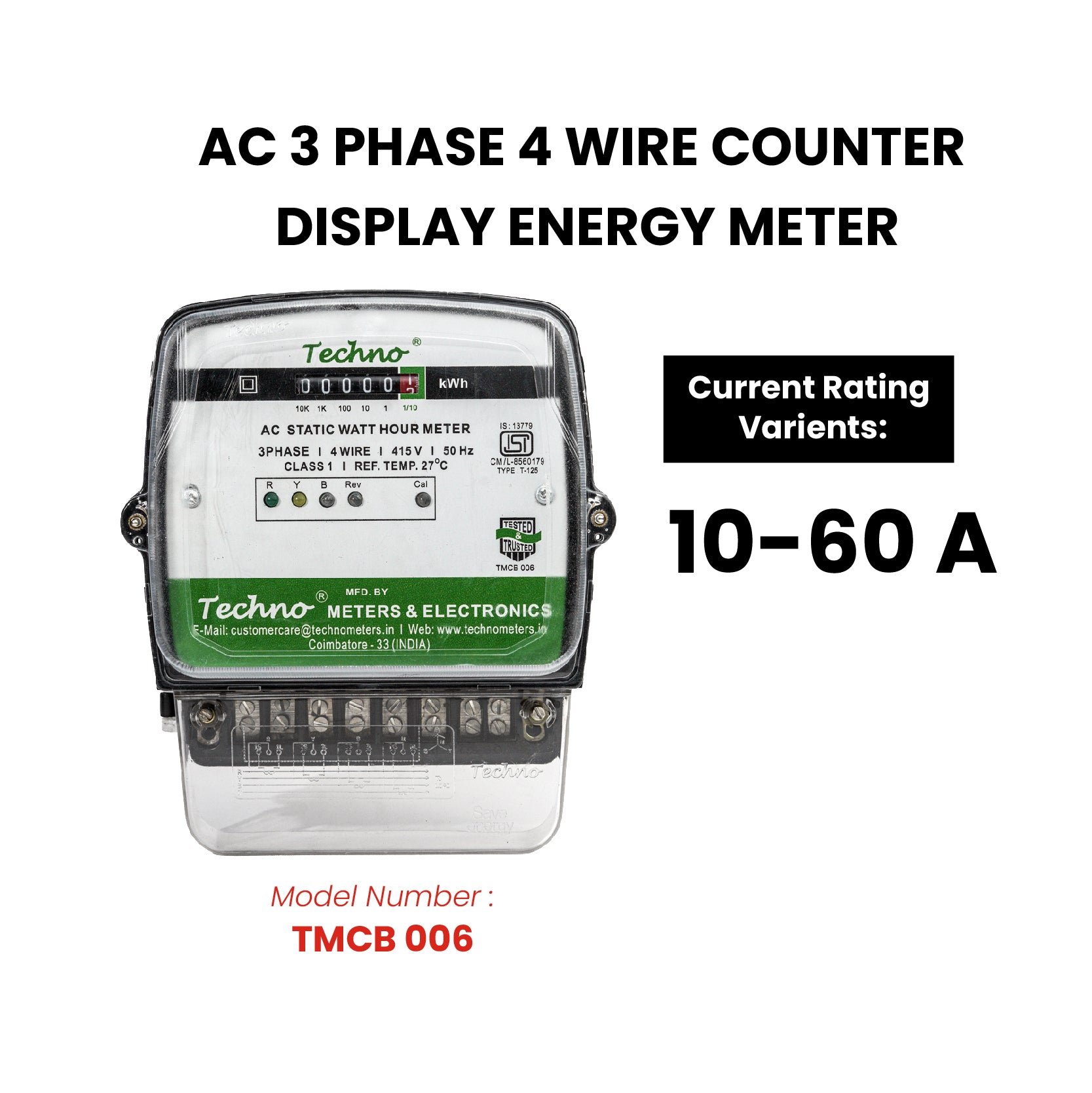 THREE PHASE COUNTER TYPE ENERGY METER (10-60 A)