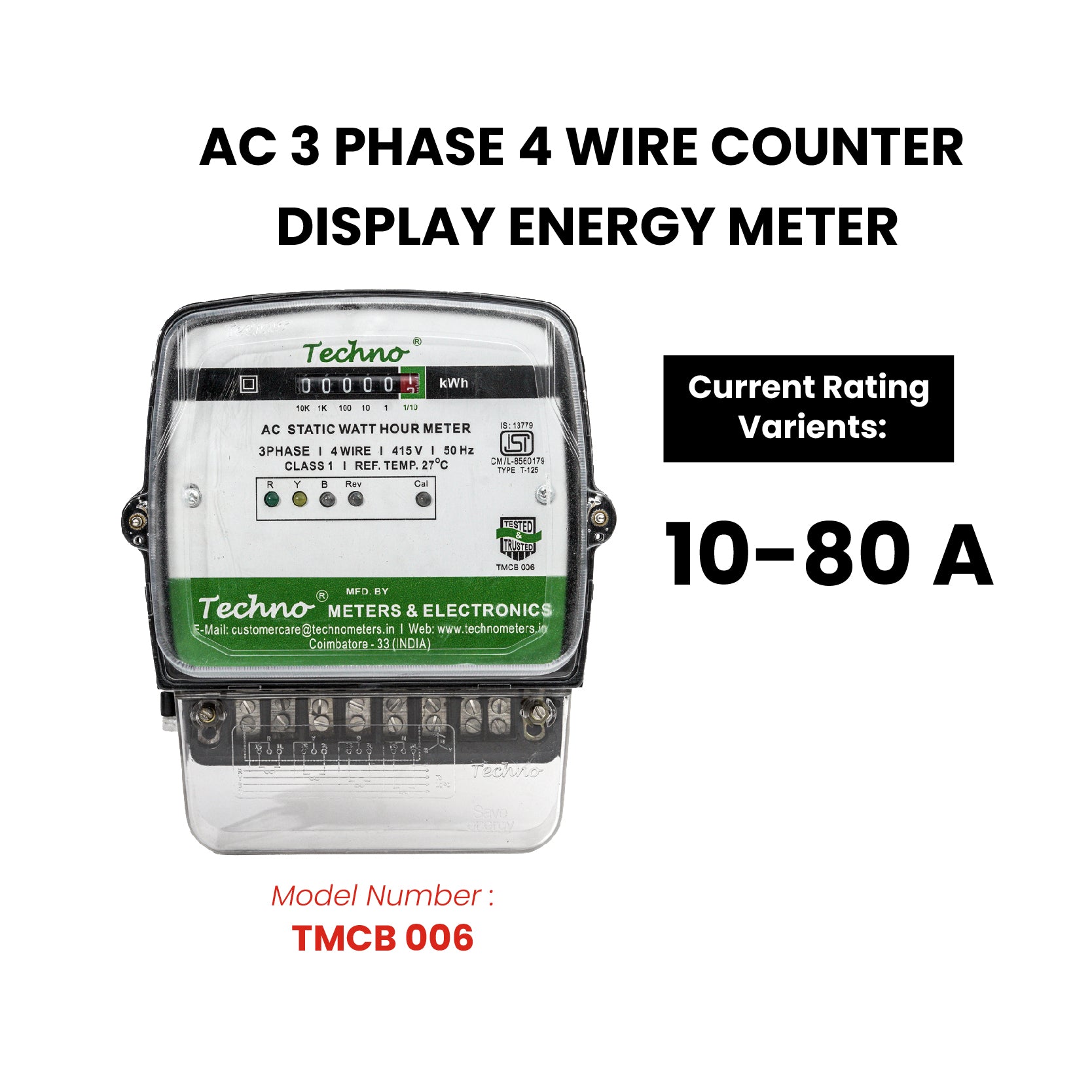 THREE PHASE COUNTER TYPE ENERGY METER (10-80 A)