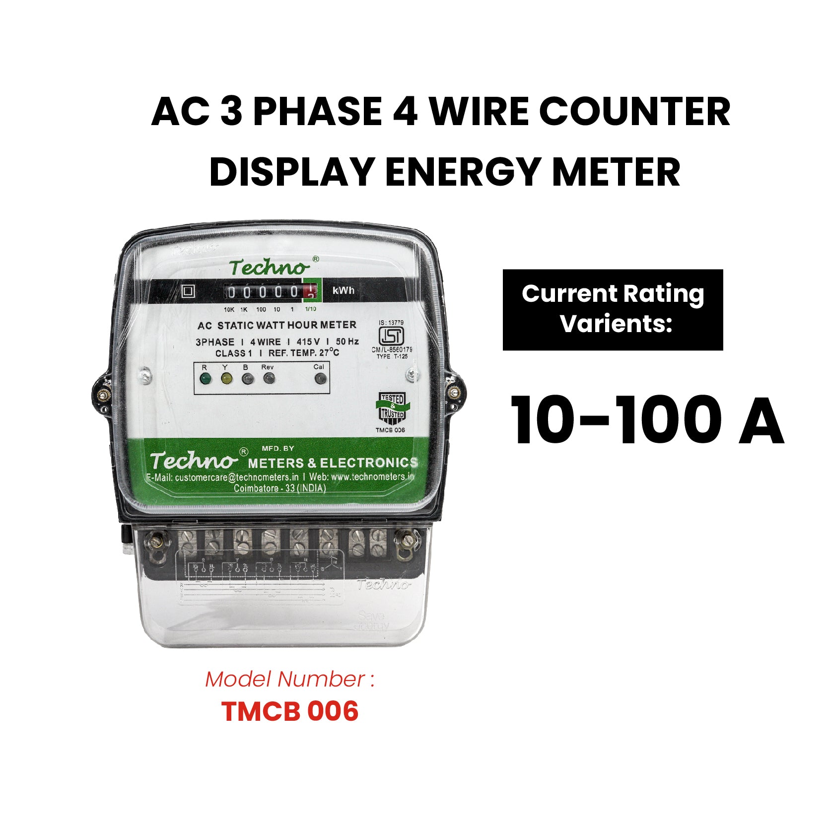 THREE PHASE COUNTER TYPE ENERGY METER (10-100 A)