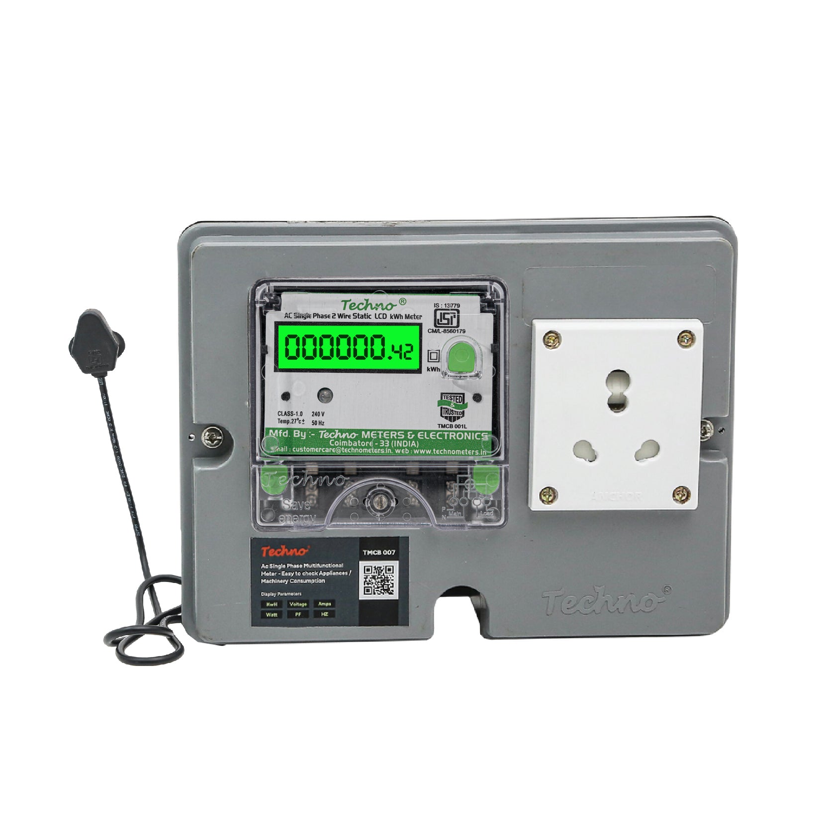 SINGLE PHASE ENERGY METER KIT WITH POWER SOCKET