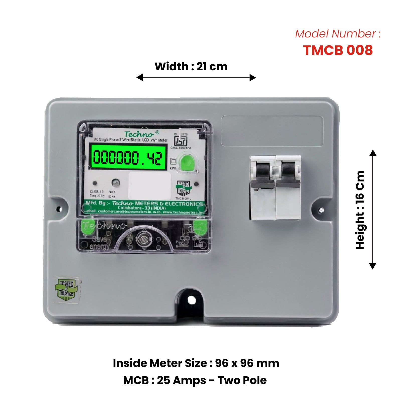 SINGLE PHASE ENERGY METER KIT WITH MCB