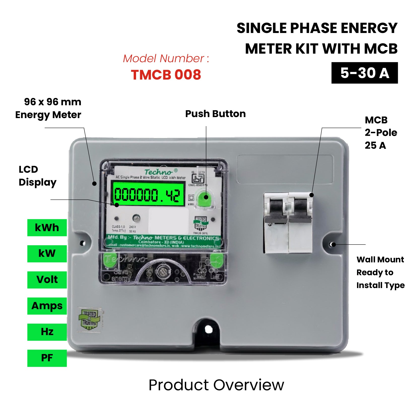 SINGLE PHASE ENERGY METER KIT WITH MCB