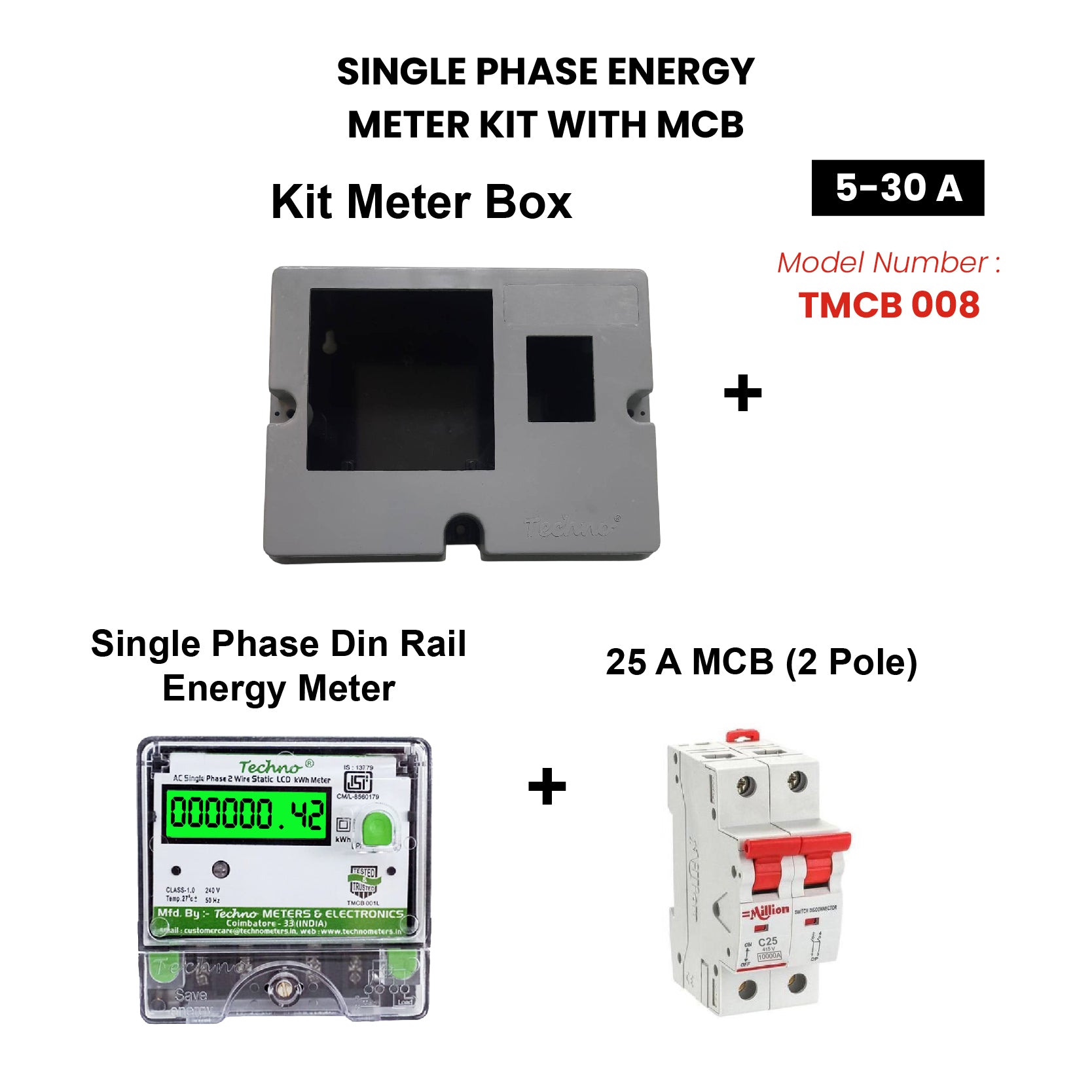 SINGLE PHASE ENERGY METER KIT WITH MCB
