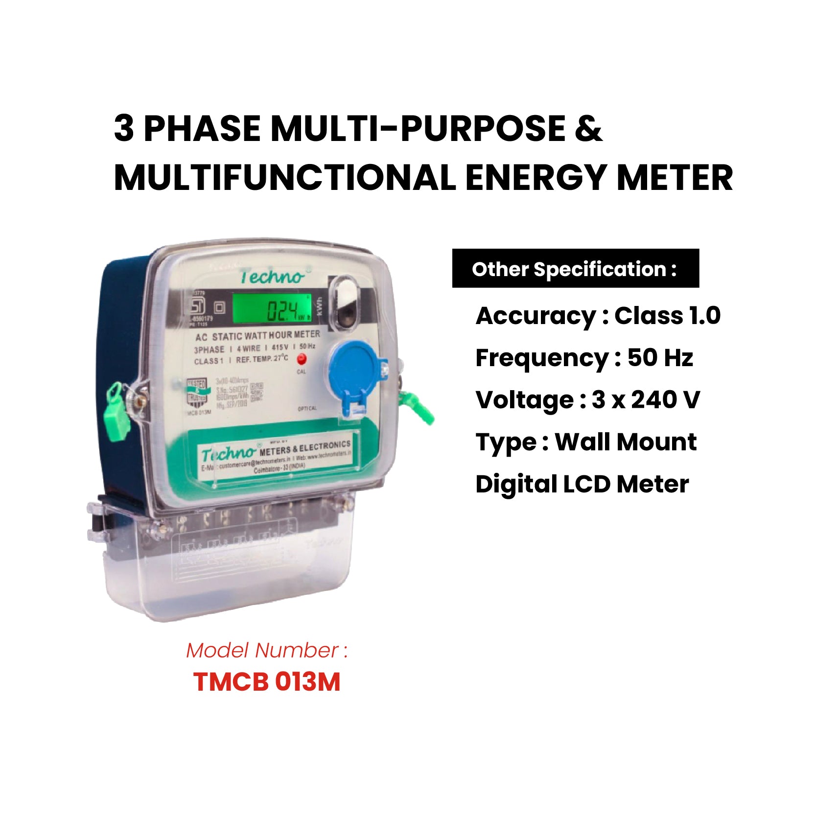 THREE PHASE DIGITAL MULTIFUNCTIONAL ENERGY METER (5 A-CTO)