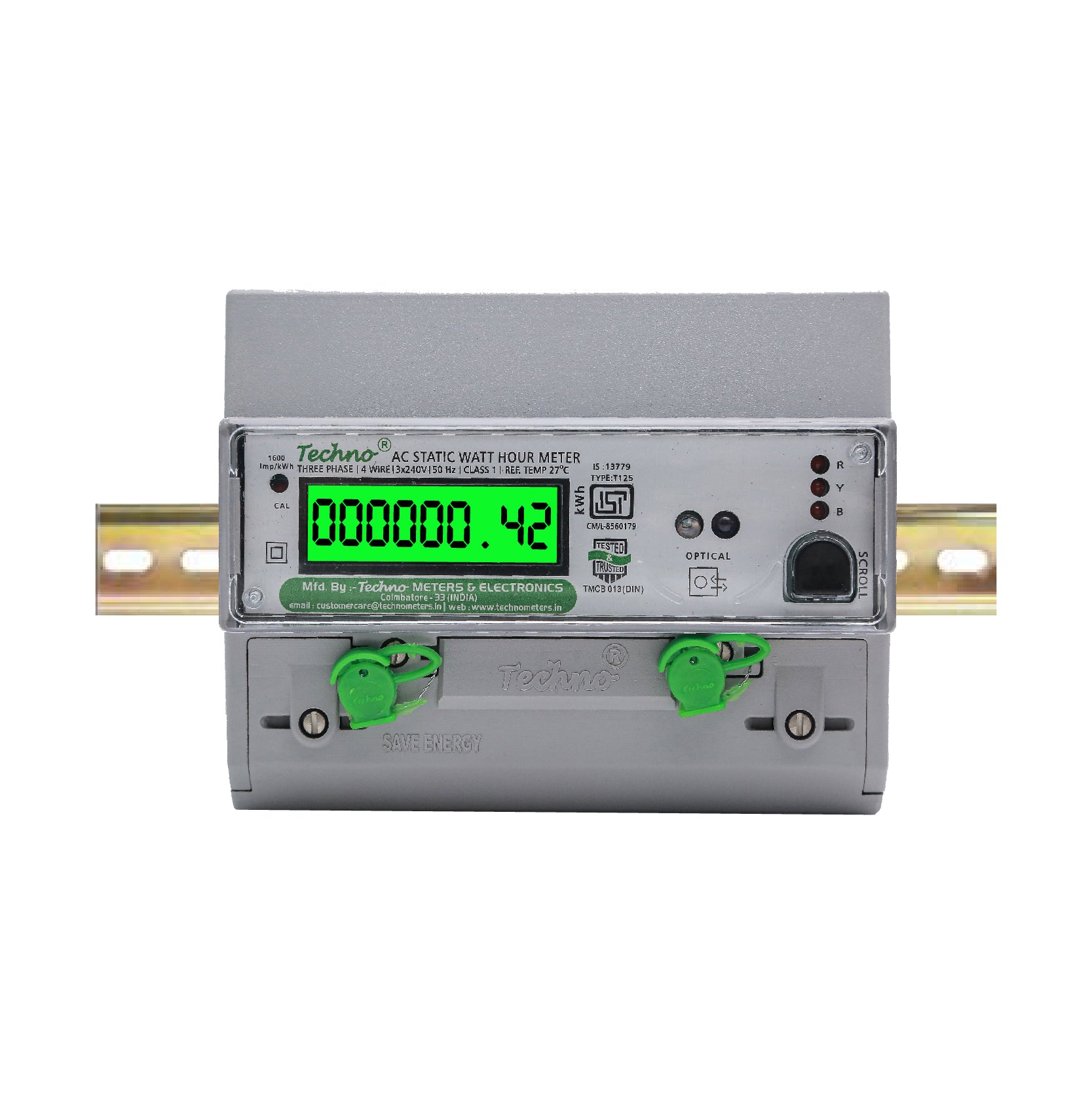 THREE PHASE DIGITAL DIN RAIL MOUNT ENERGY METER (10-60 A)