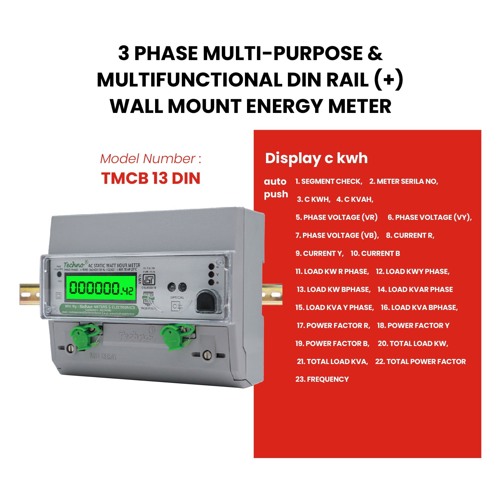 THREE PHASE DIGITAL DIN RAIL MOUNT ENERGY METER (10-60 A)