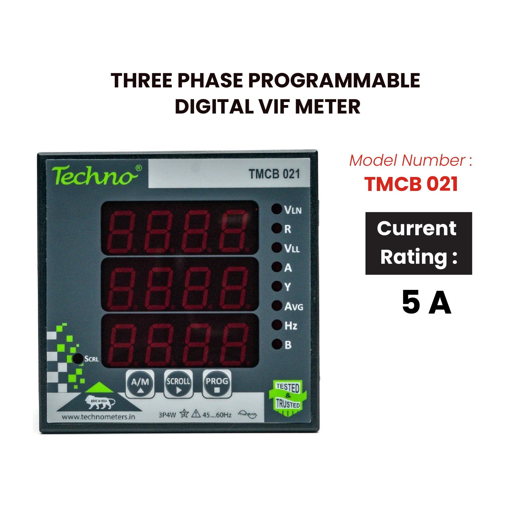 THREE PHASE VOLT AMPS FREQUENCY PANEL METER (5A)