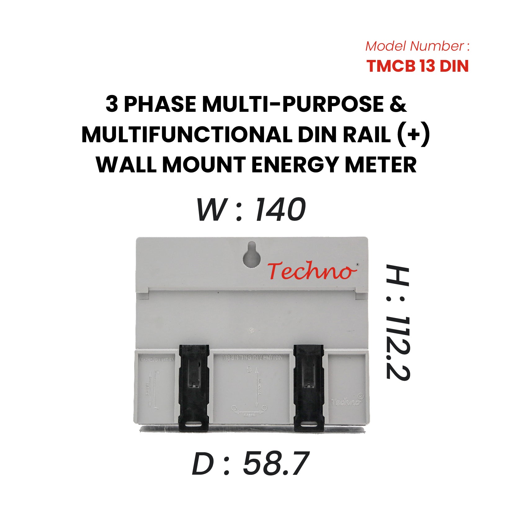 THREE PHASE DIGITAL DIN RAIL MOUNT ENERGY METER (10-60 A)