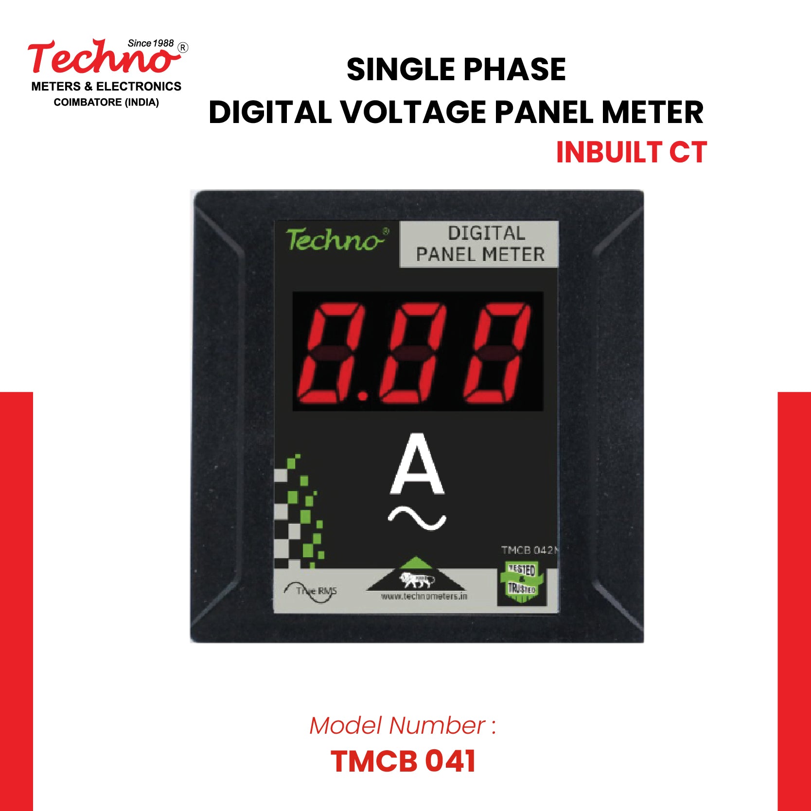 SINGLE PHASE DIGITAL PANEL  AMMETER WITH INBUILT CT - 40 A