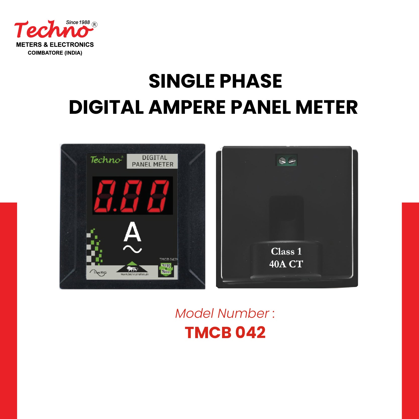 SINGLE PHASE DIGITAL PANEL  AMMETER WITH INBUILT CT - 40 A