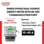 SINGLE PHASE DUAL SOURCE ENERGY METER WITH RS 485 (10-40 A)