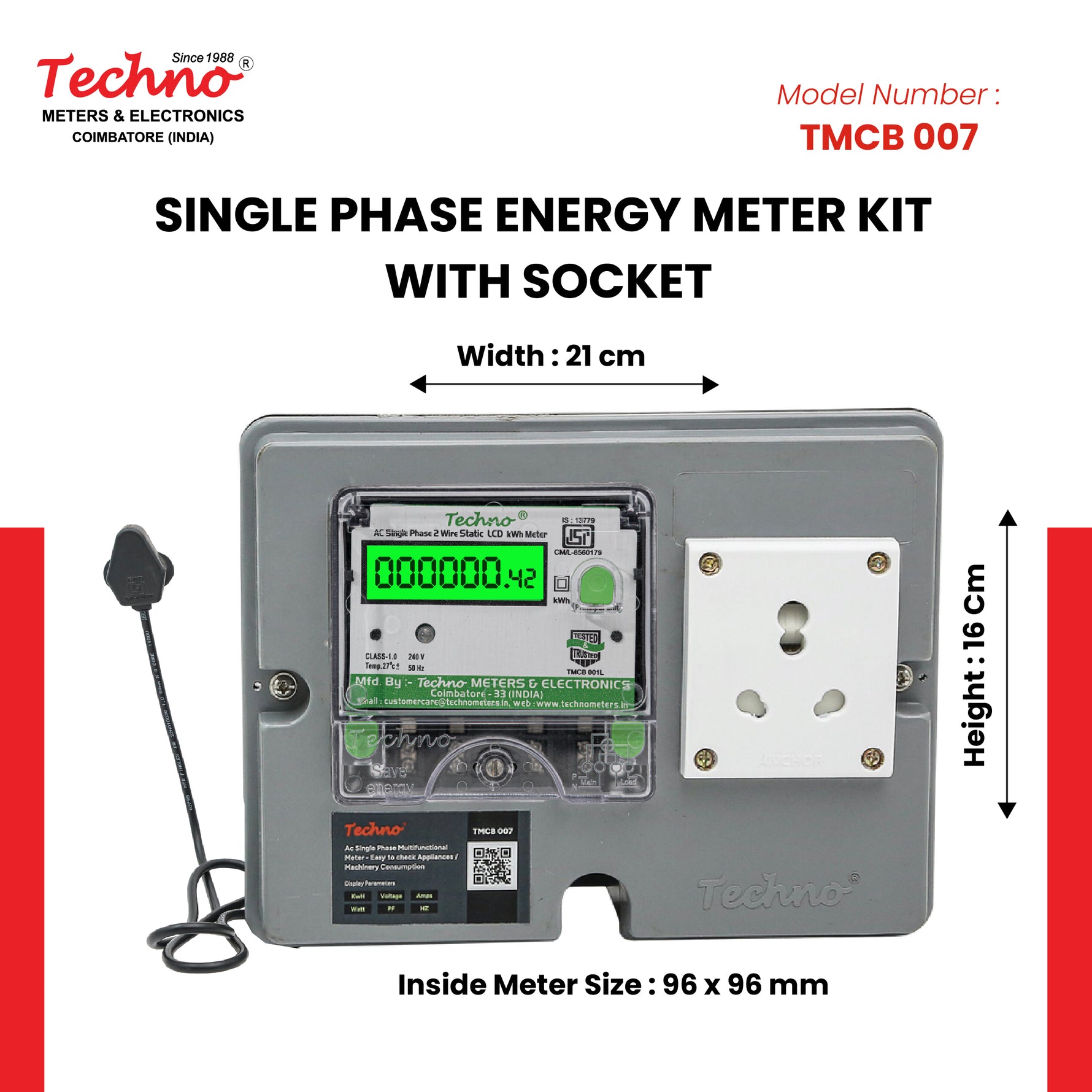 SINGLE PHASE ENERGY METER KIT WITH POWER SOCKET
