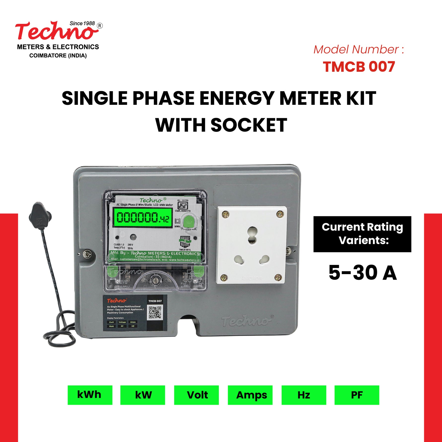 SINGLE PHASE ENERGY METER KIT WITH POWER SOCKET