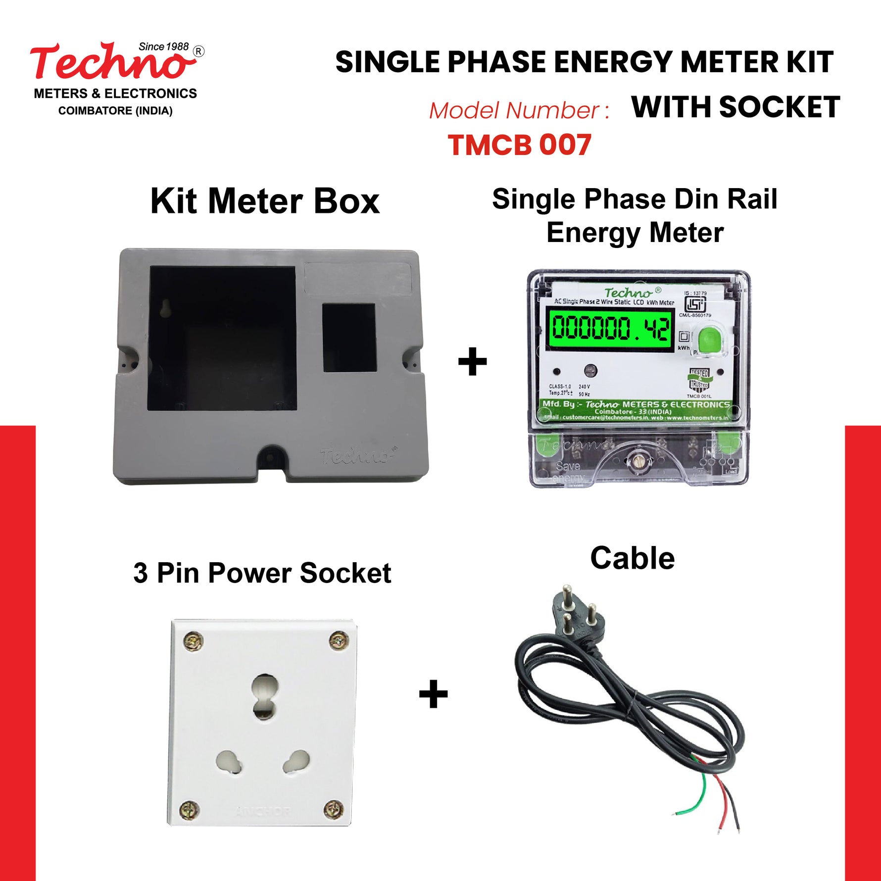 SINGLE PHASE ENERGY METER KIT WITH POWER SOCKET