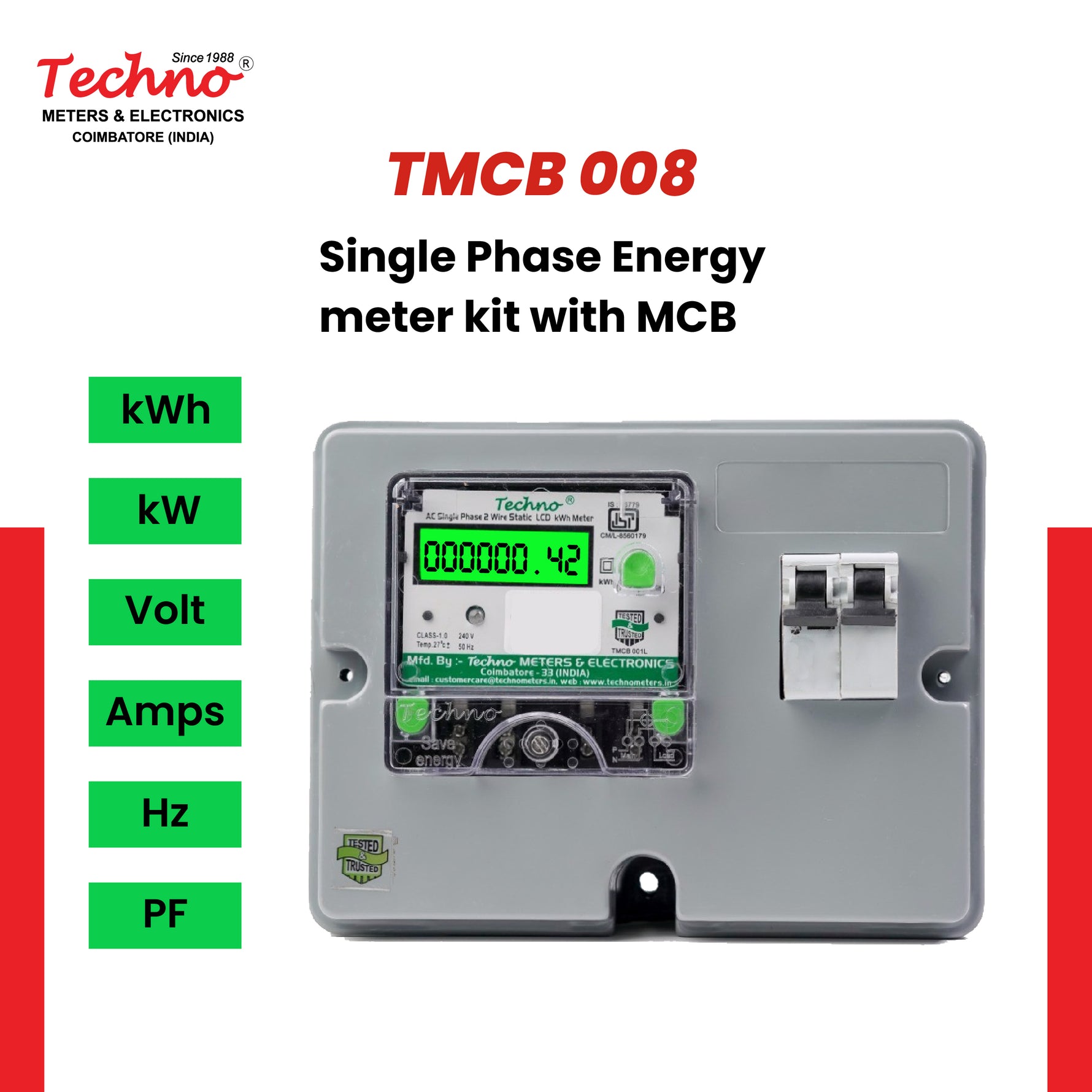 SINGLE PHASE ENERGY METER KIT WITH MCB