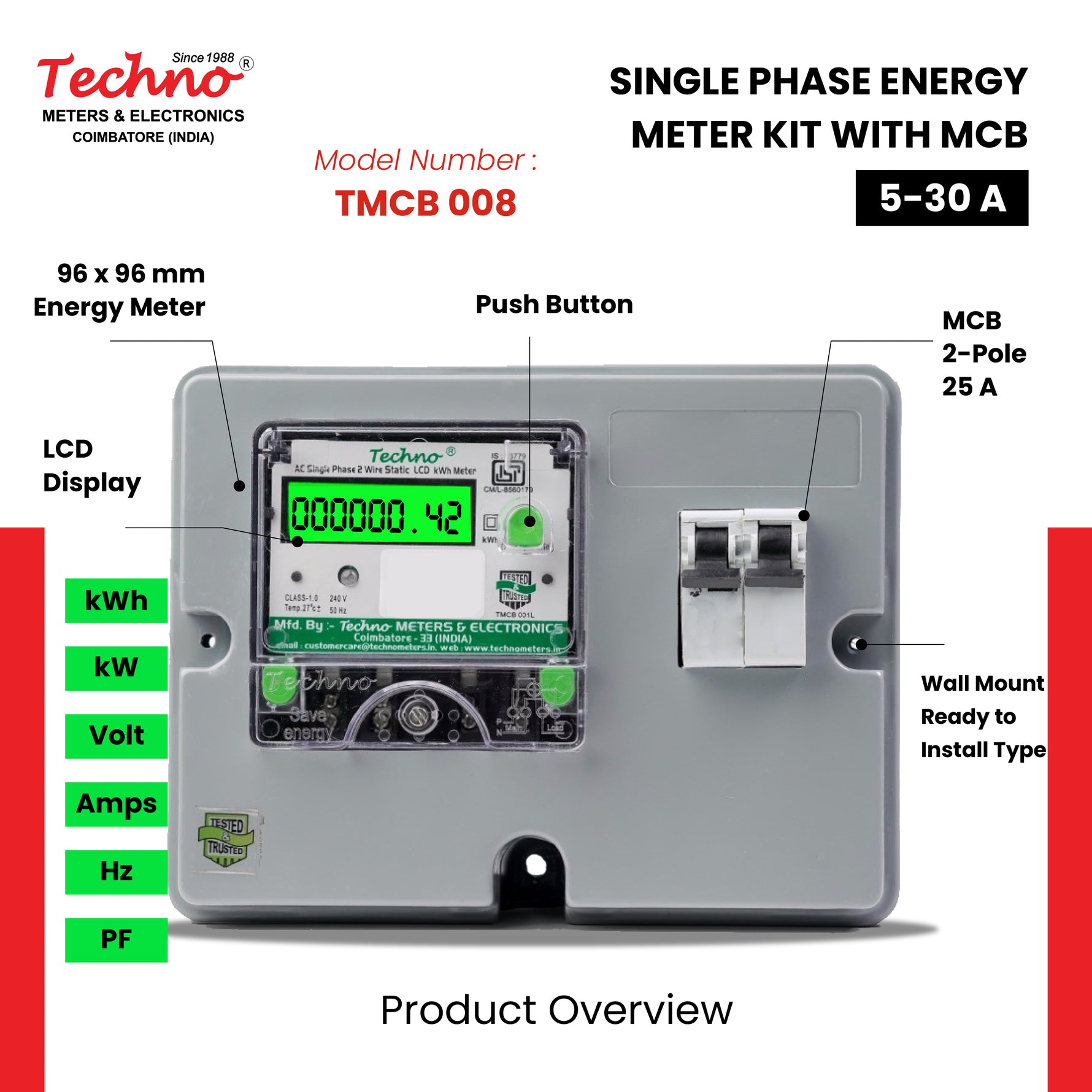 SINGLE PHASE ENERGY METER KIT WITH MCB