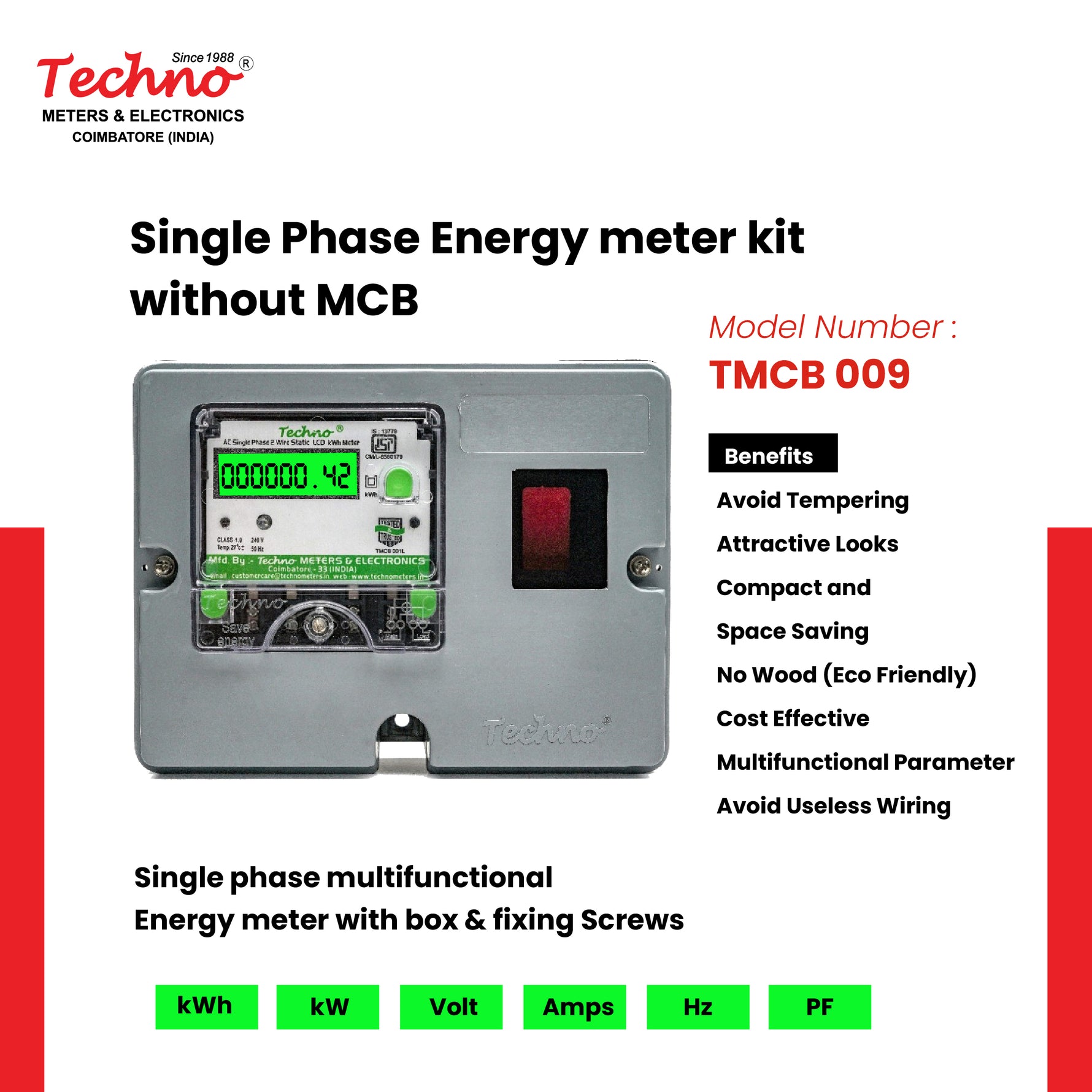 SINGLE PHASE ENERGY METER KIT WITHOUT MCB