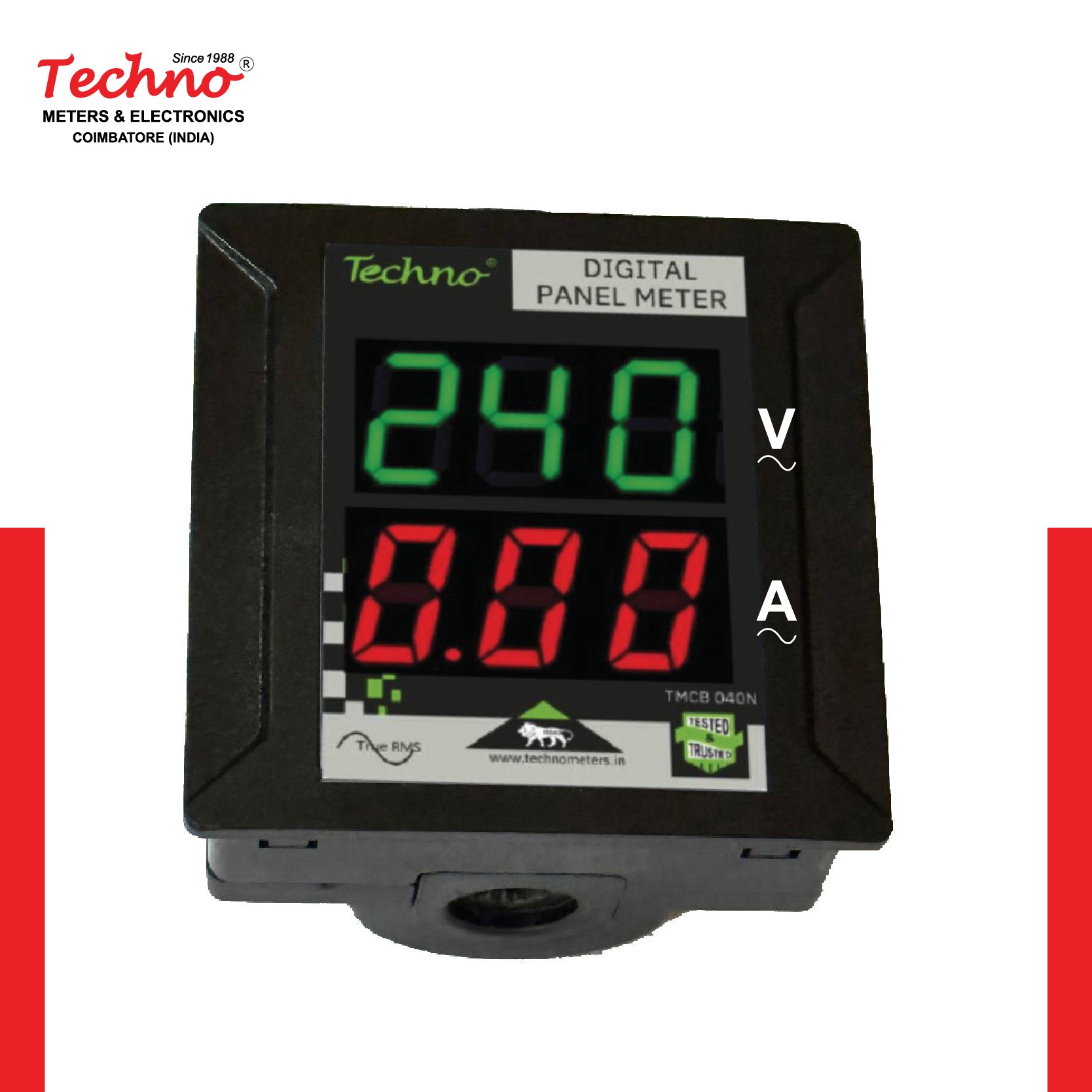 SINGLE PHASE VOLT AMPS PANEL METER WITH INBUILT CT (100A)