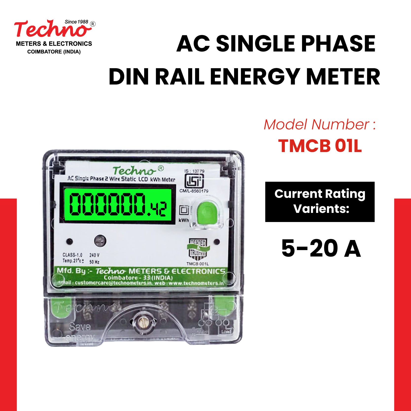SINGLE PHASE MULTIFUNCTIONAL DIN RAIL ENERGY METER (5-20 A)