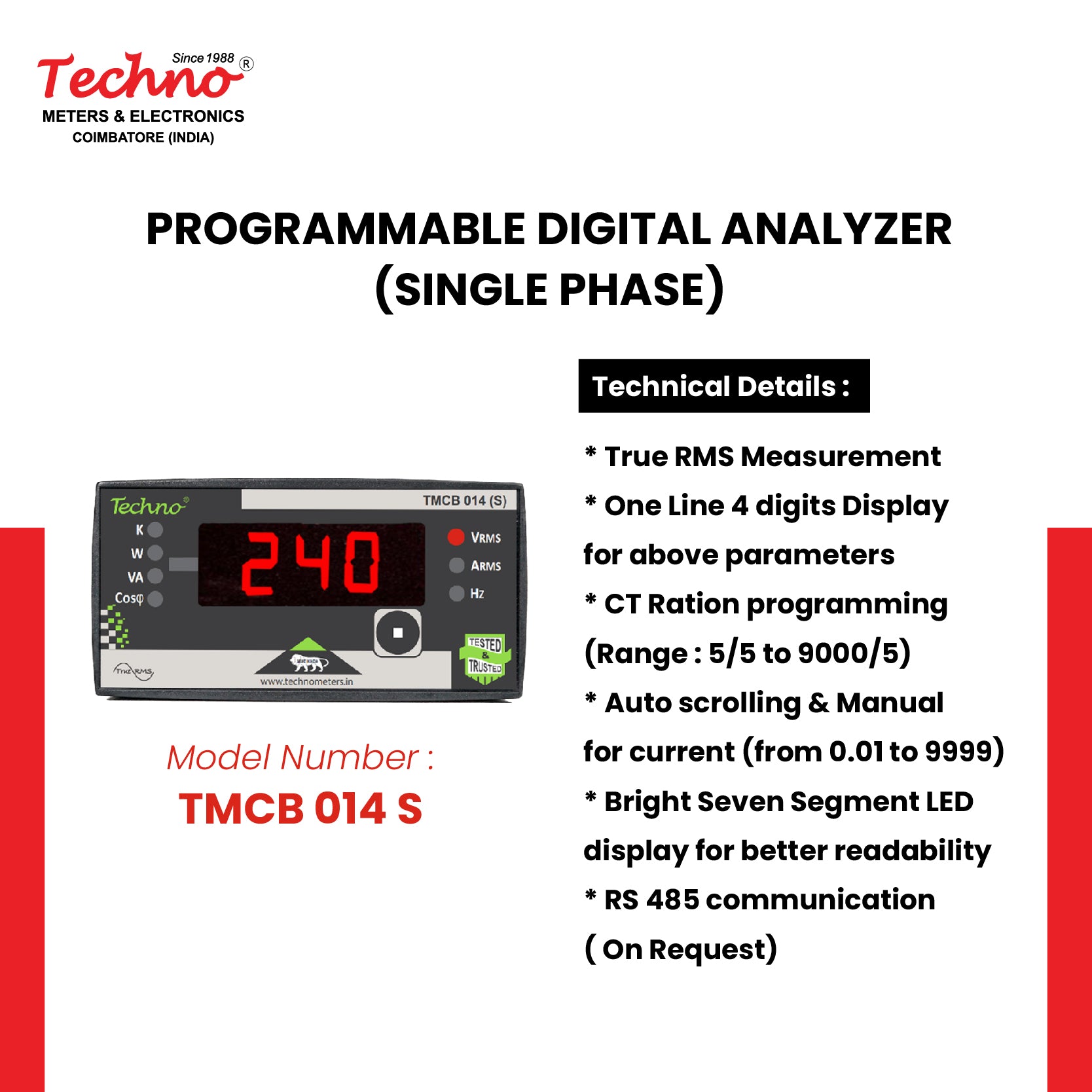 SINGLE PHASE POWER ANALYZER - TMCB 014S