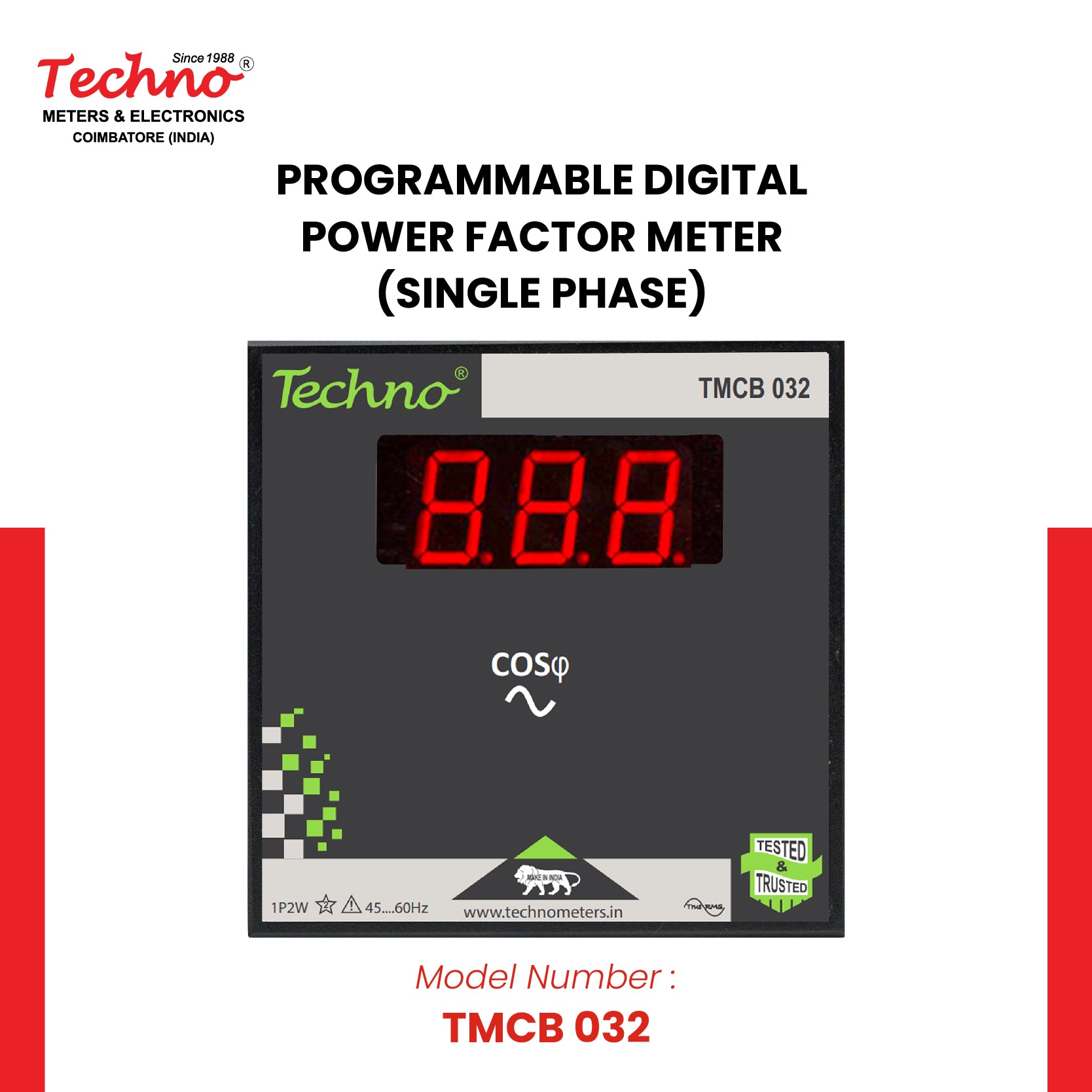 SINGLE PHASE PROGRAMMABLE DIGITAL  POWER FACTOR METER