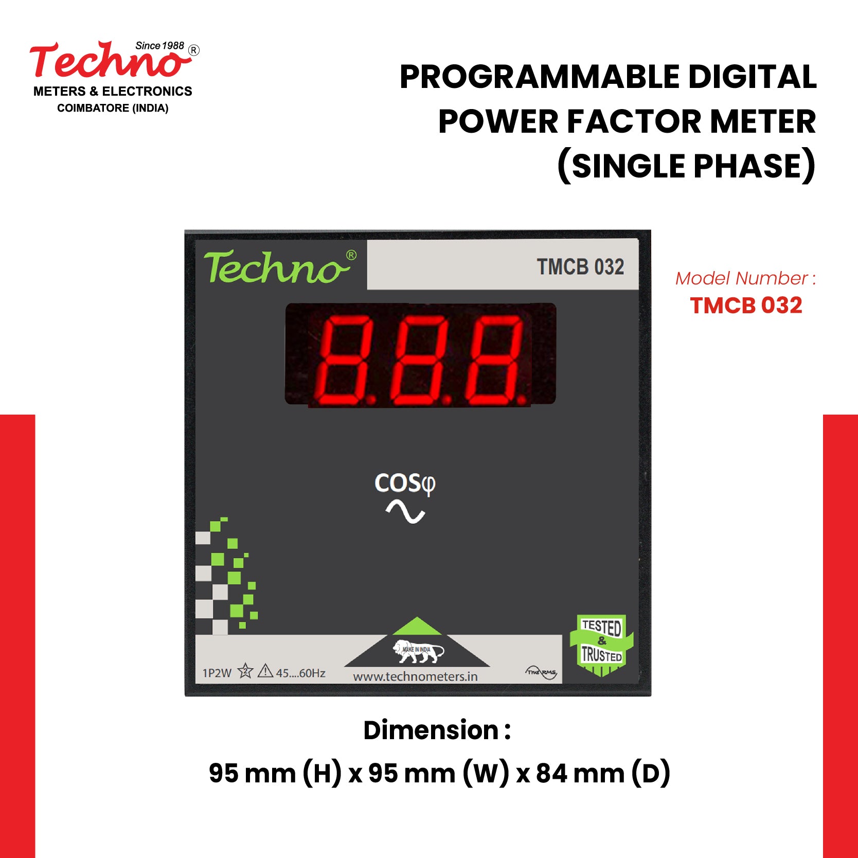 SINGLE PHASE PROGRAMMABLE DIGITAL  POWER FACTOR METER