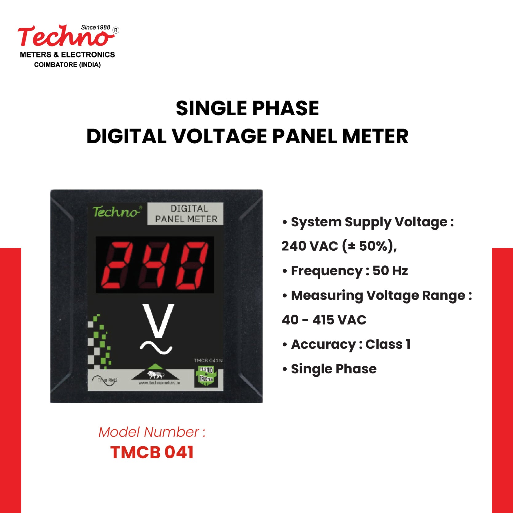 SINGLE PHASE DIGITAL PANEL VOLTMETER